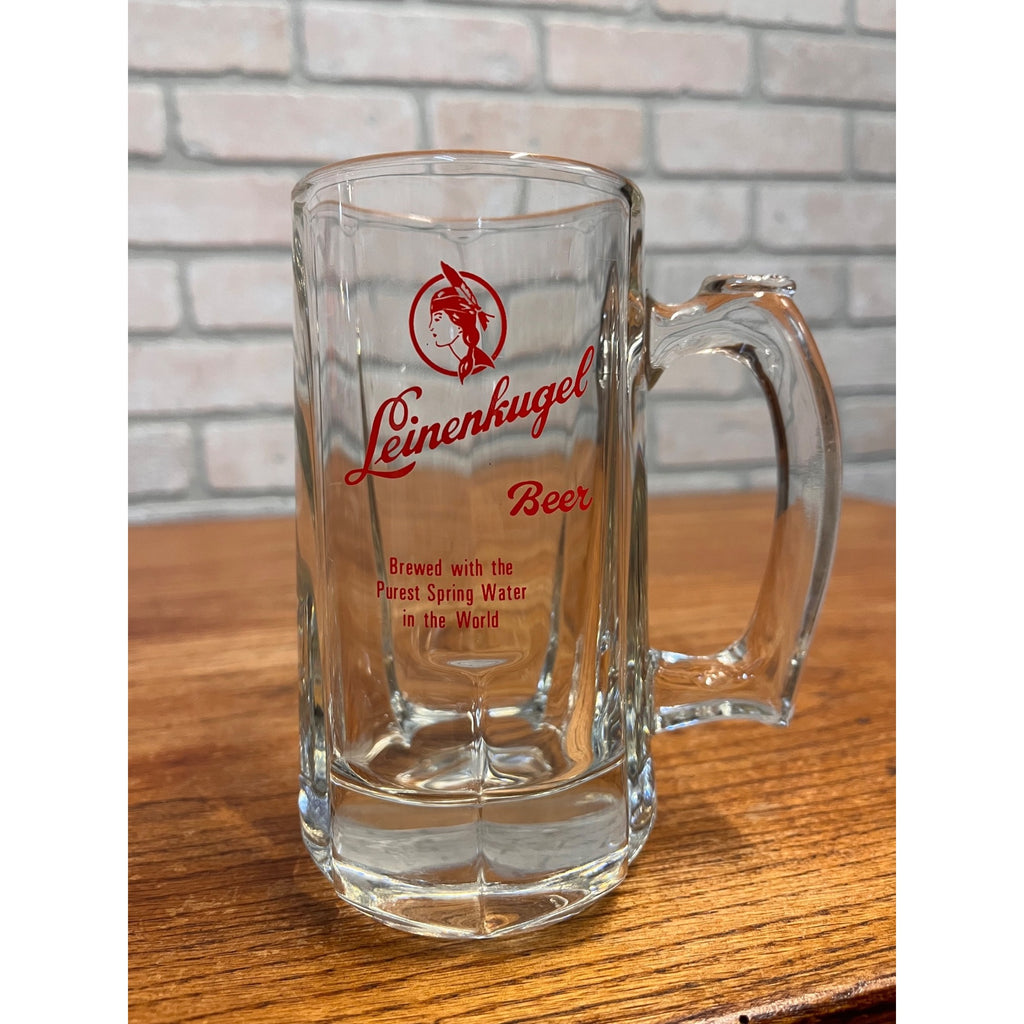 Vintage Leinenkugel Beer Heavy Glass Stein Mug Indian Maiden Logo Chippewa Falls, WI