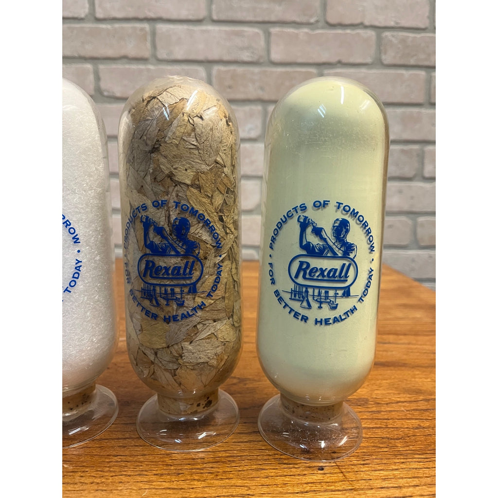 Vintage Rexall Drug Store Apothecary Show Globe Pharmacy Bottle Set (3) Display