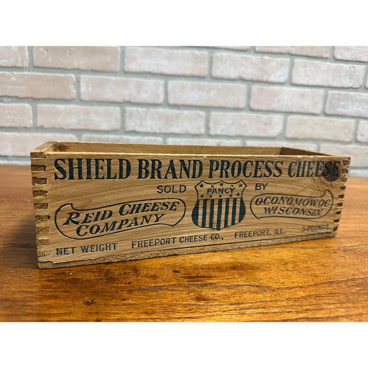 Vintage Shield Brand Cheese Reid Cheese Co Box Oconomowoc, Wi. & Freeport
