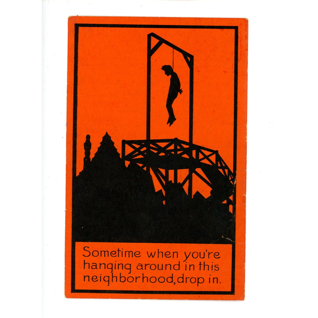 EXCEEDINGLY RARE Halloween Whitney Orange Silhouette Gallows Hanging Postcard Macabre