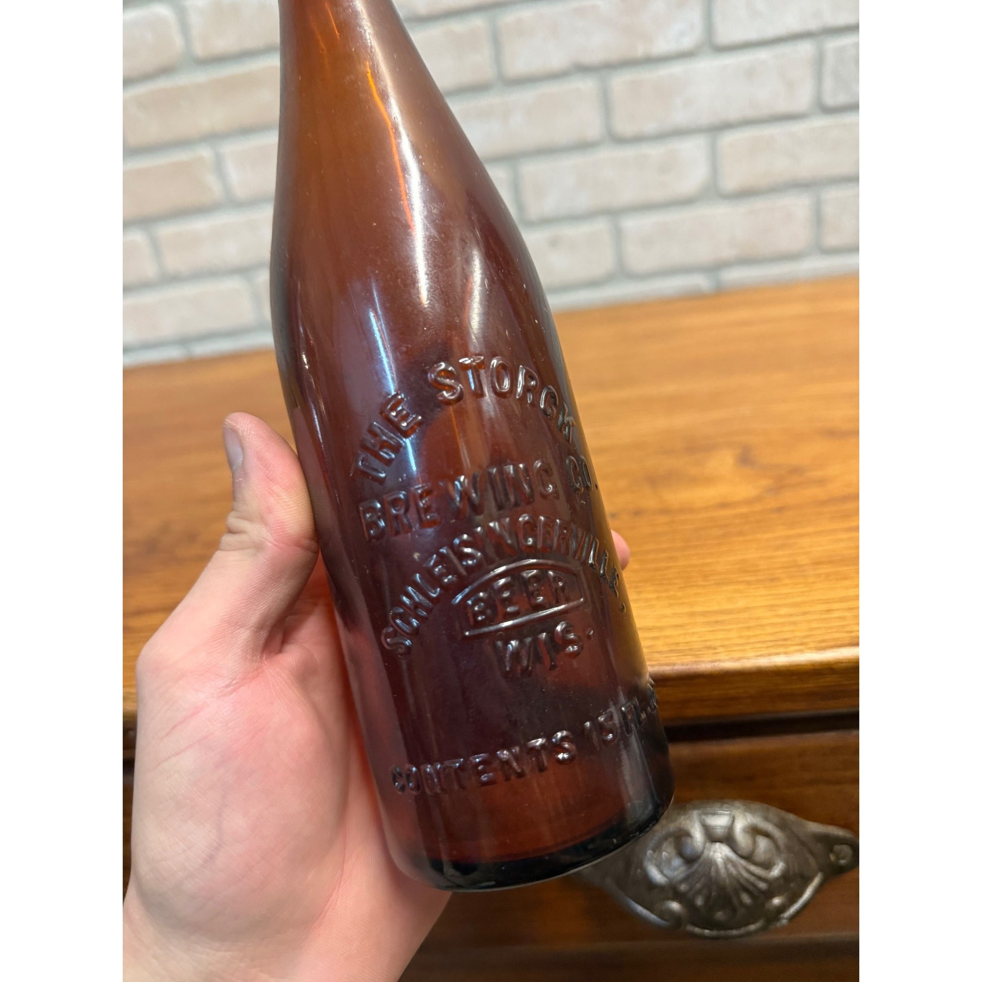 Vintage Storck Beer Slinger Embossed Amber Bottle Wisconsin Wis