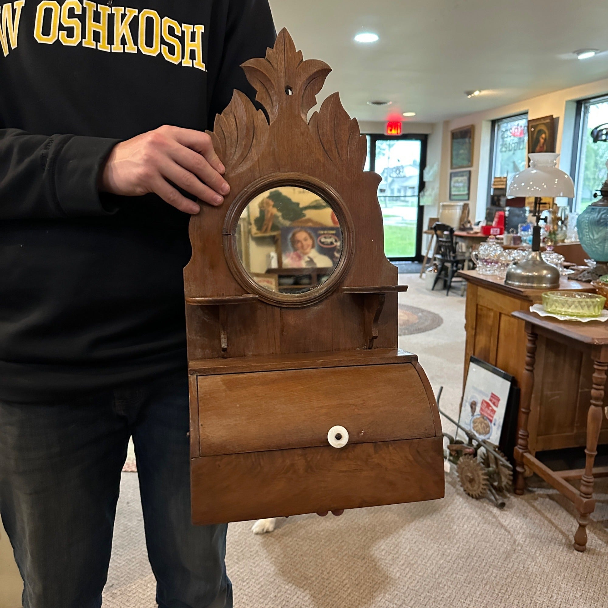 Antique Wooden Wall Shaving Cabinet w/ Mirror Victorian Medicine Cabinet