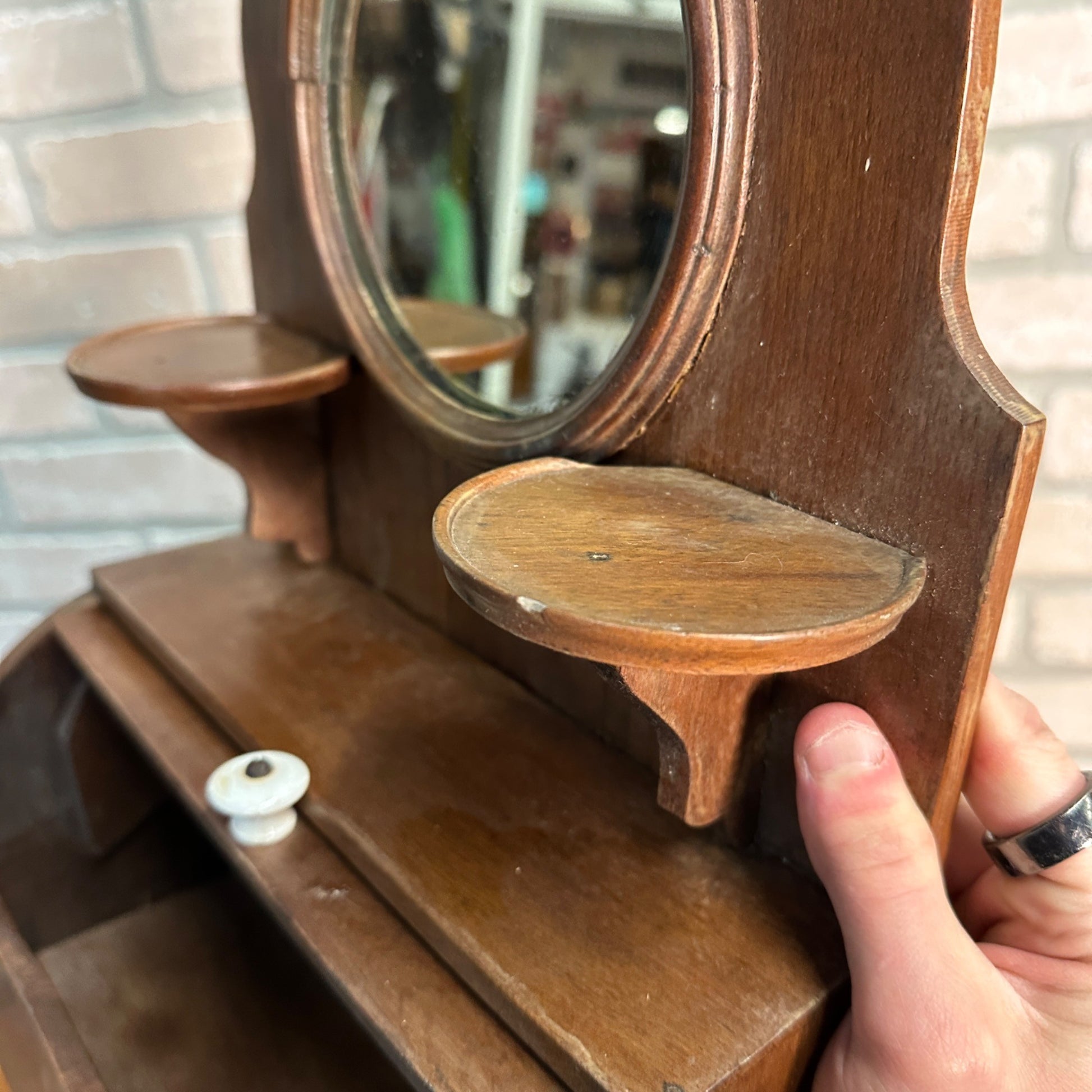 Antique Wooden Wall Shaving Cabinet w/ Mirror Victorian Medicine Cabinet