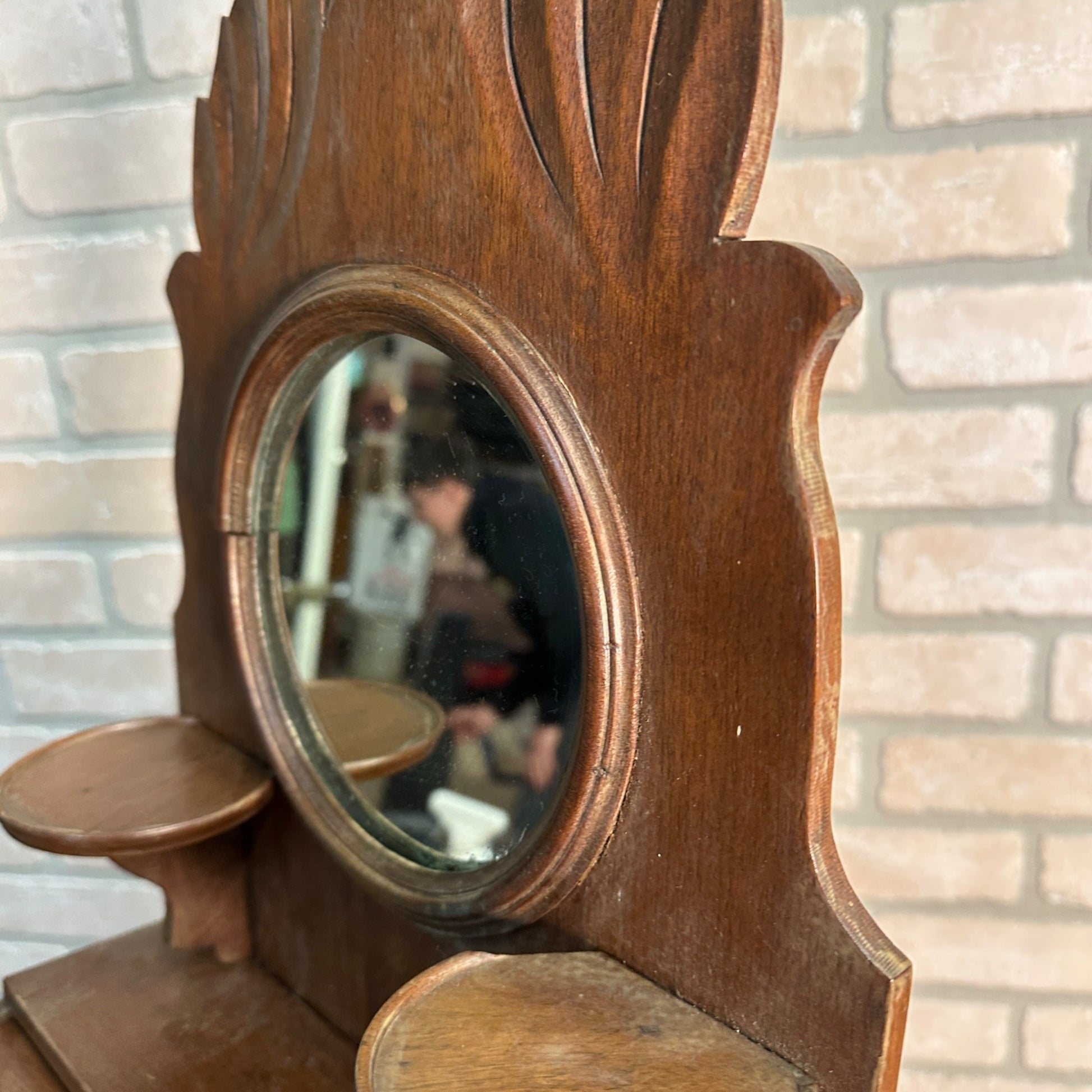 Antique Wooden Wall Shaving Cabinet w/ Mirror Victorian Medicine Cabinet