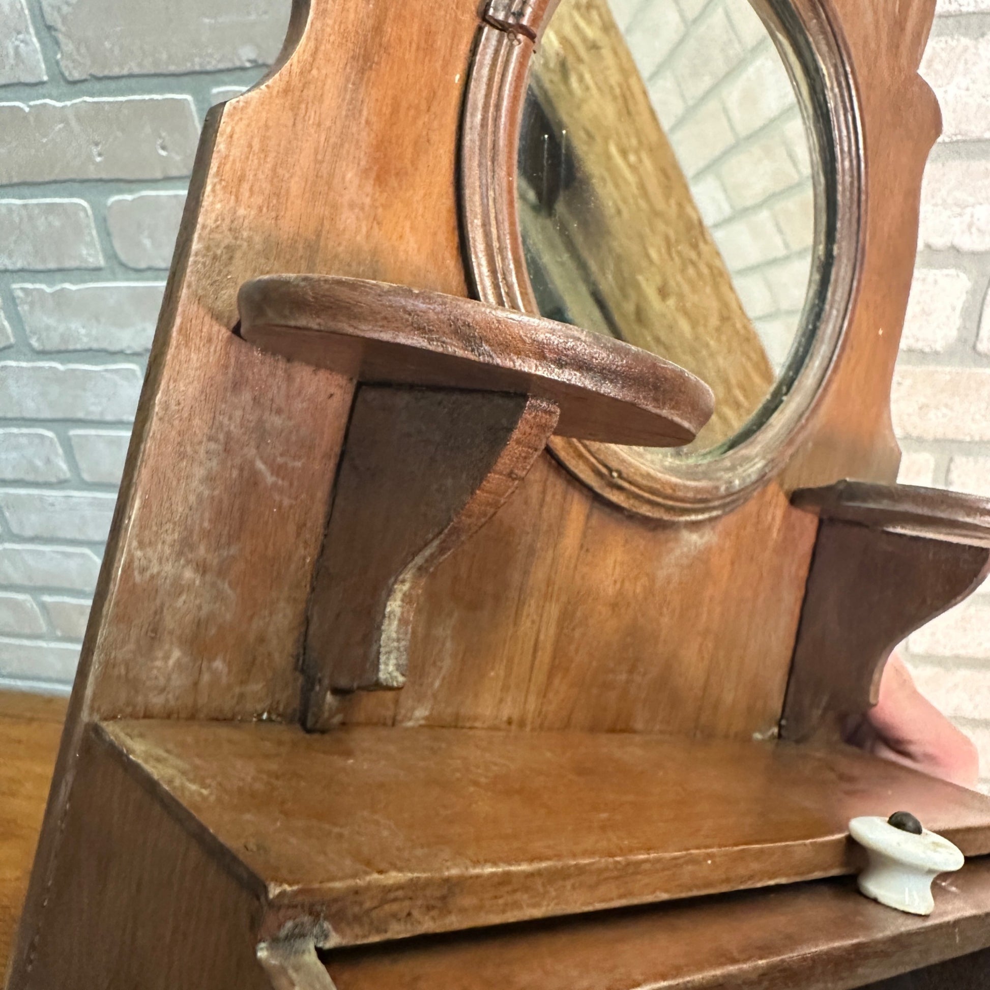 Antique Wooden Wall Shaving Cabinet w/ Mirror Victorian Medicine Cabinet