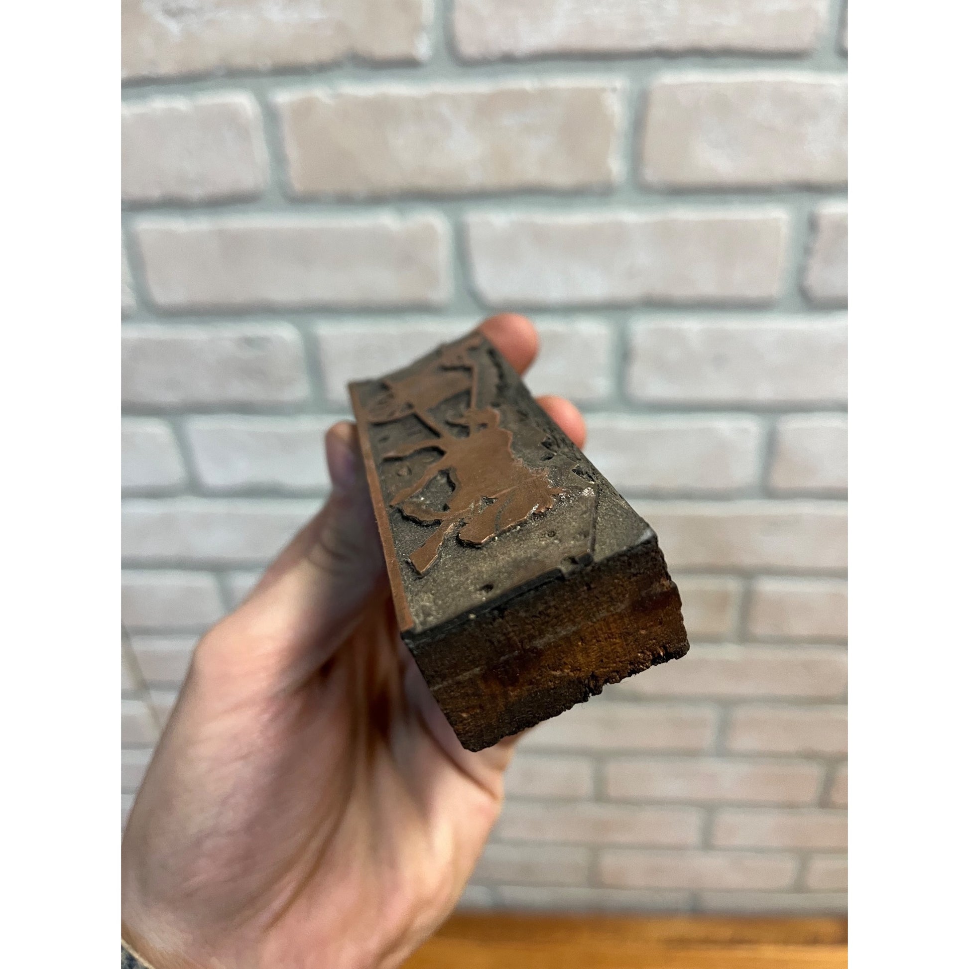 Vintage Letterpress Printing Block Horse Pulling Wagon Buggy Cart w/ Young Boy