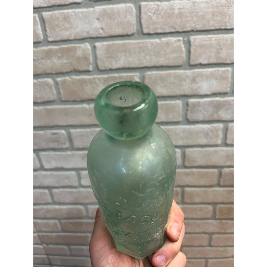 L. Werrbach c1890s Milwaukee Wis Aqua Blue Soda Bottle Blob Top Hutchinson
