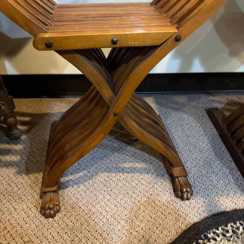 Gothic Savonarola Lion Chairs & Marble Table Set Italian Renaissance Revival