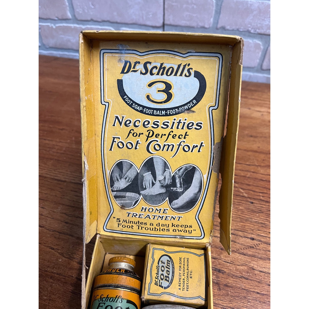 Vintage 1920s Dr. Scholls Counter Display with 3 Necessities Foot Care Kit EARLY