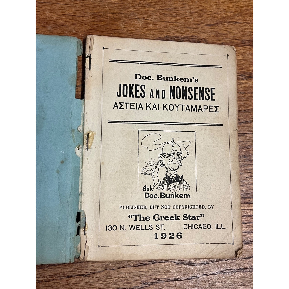 RARE Vintage Doc. Bunkem's Jokes and Nonsense Paperback The Greek Star 1926 Chicago, Illinois