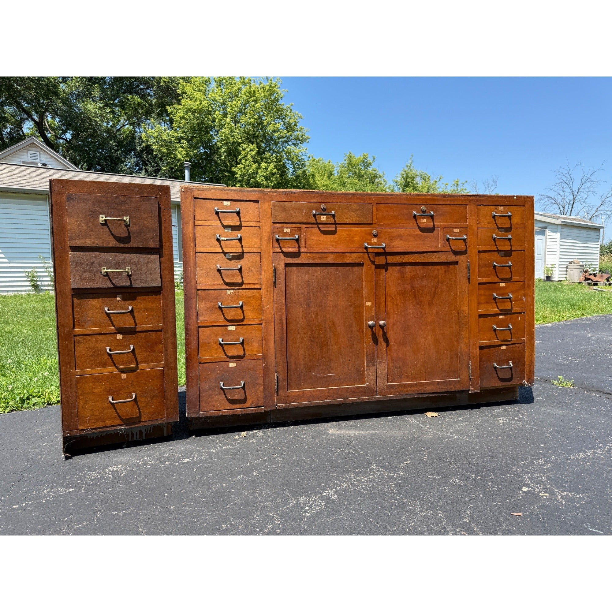 Antique Hardware Store Multi-Drawer Cabinet Industrial Workshop Parts Counter General Store Kitchen Cabinet