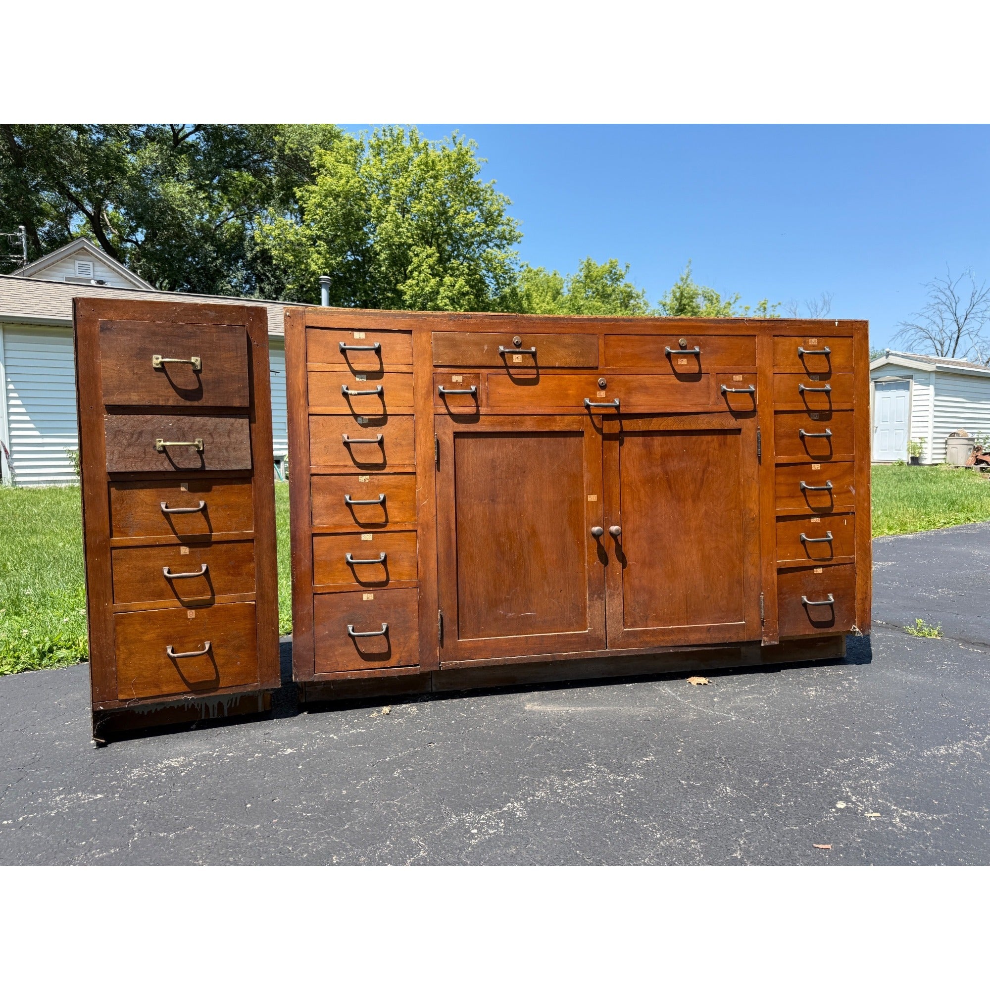 Antique Hardware Store Multi-Drawer Cabinet Industrial Workshop Parts Counter General Store Kitchen Cabinet