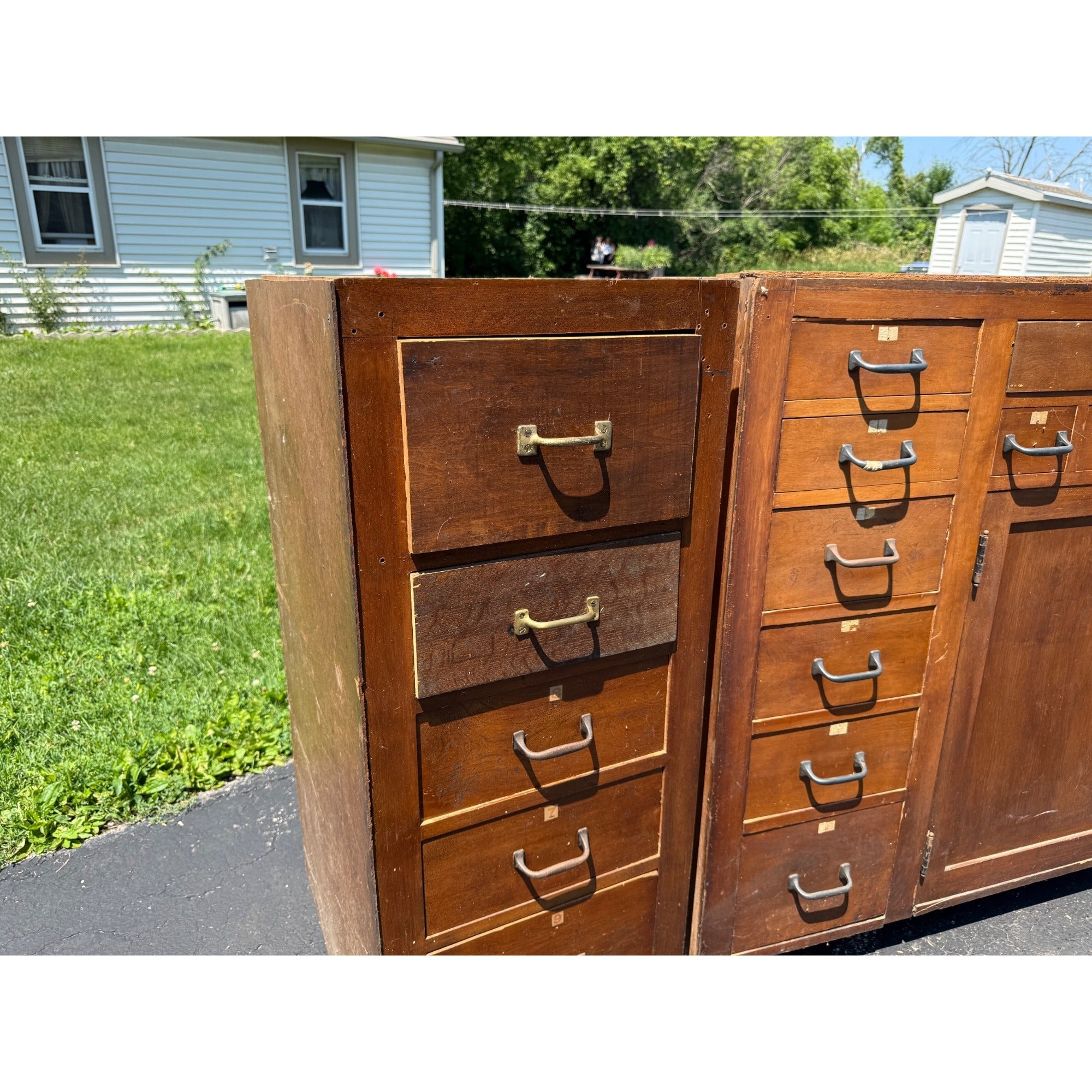 Antique Hardware Store Multi-Drawer Cabinet Industrial Workshop Parts Counter General Store Kitchen Cabinet