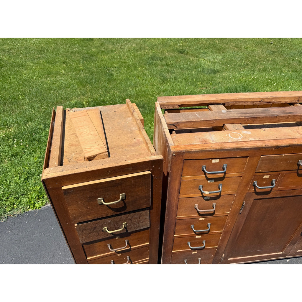 Antique Hardware Store Multi-Drawer Cabinet Industrial Workshop Parts Counter General Store Kitchen Cabinet