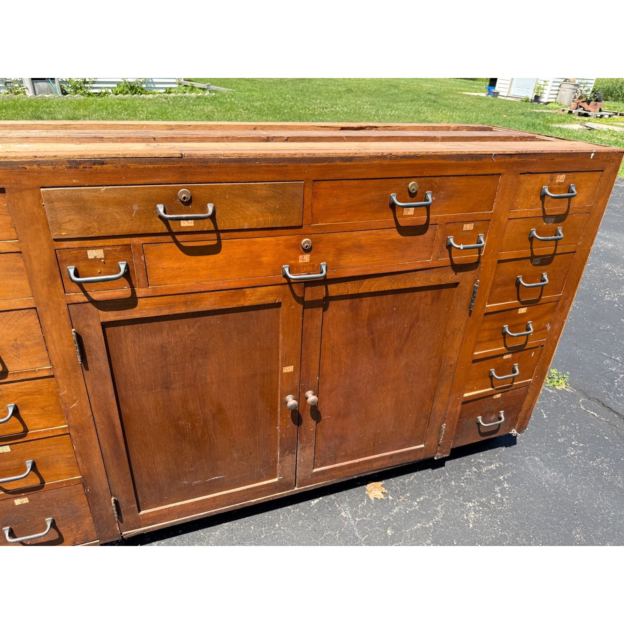 Antique Hardware Store Multi-Drawer Cabinet Industrial Workshop Parts Counter General Store Kitchen Cabinet