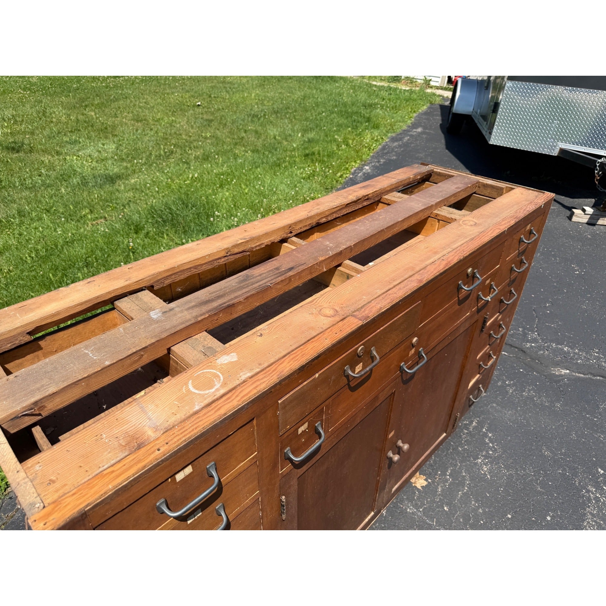 Antique Hardware Store Multi-Drawer Cabinet Industrial Workshop Parts Counter General Store Kitchen Cabinet