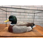 John Rawlins 1984 Hand Carved Wood Mallard Drake Duck Decoy Signed Wisconsin