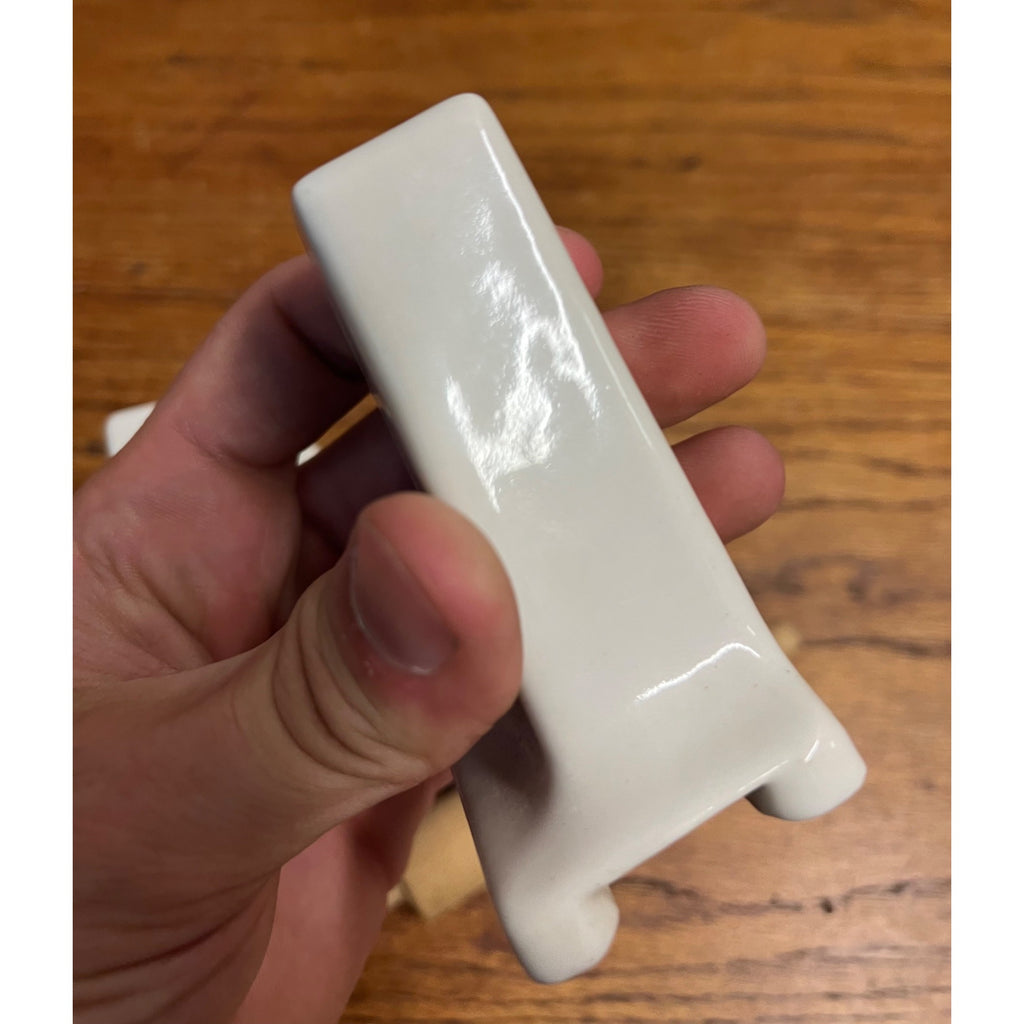 Vintage White Porcelain Bathroom Toilet Paper Roll Holder w/ Wood Rod