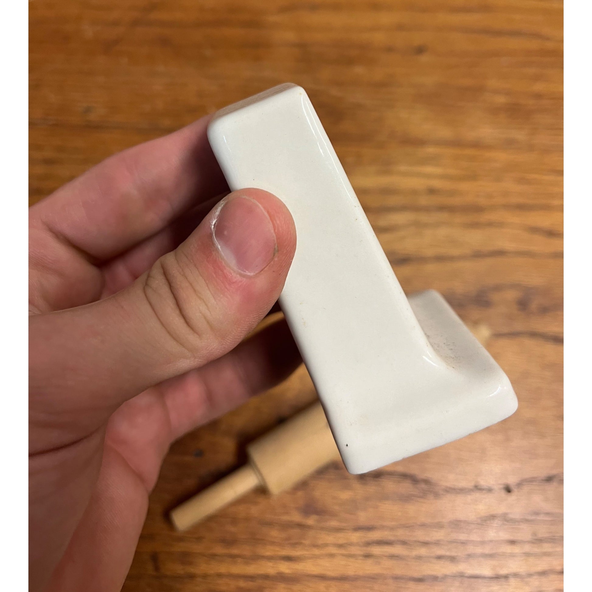 Vintage White Porcelain Bathroom Toilet Paper Roll Holder w/ Wood Rod