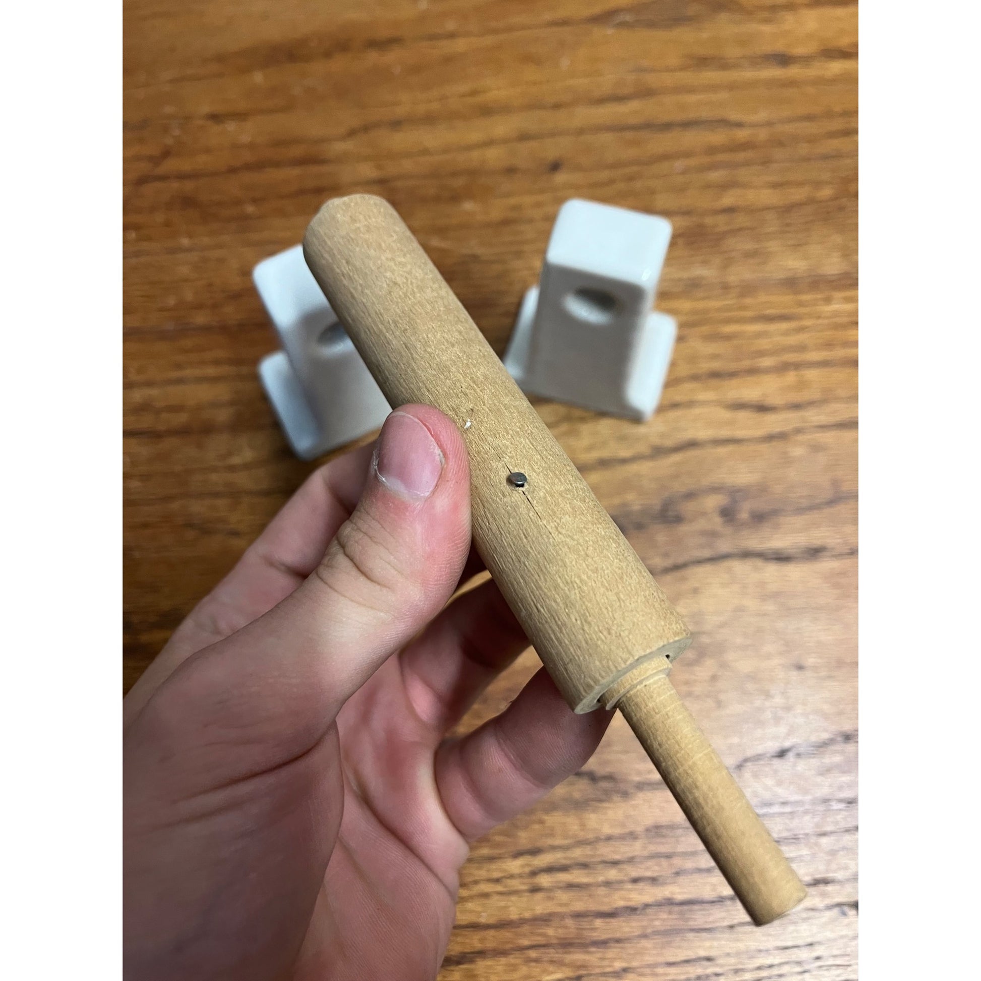 Vintage White Porcelain Bathroom Toilet Paper Roll Holder w/ Wood Rod
