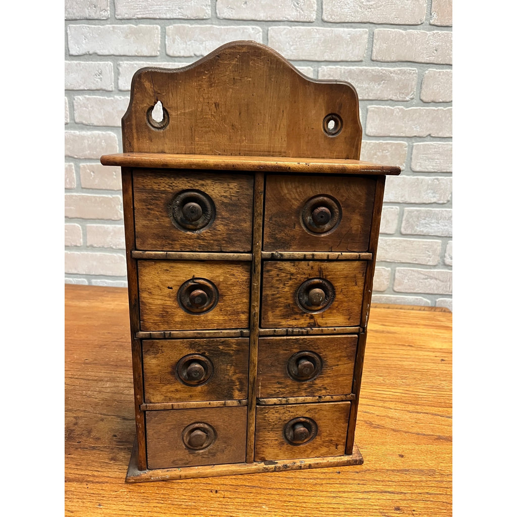 Antique Primitive 19th c. Wall Hanging 8-Drawer Spice Cabinet Farmhouse Country