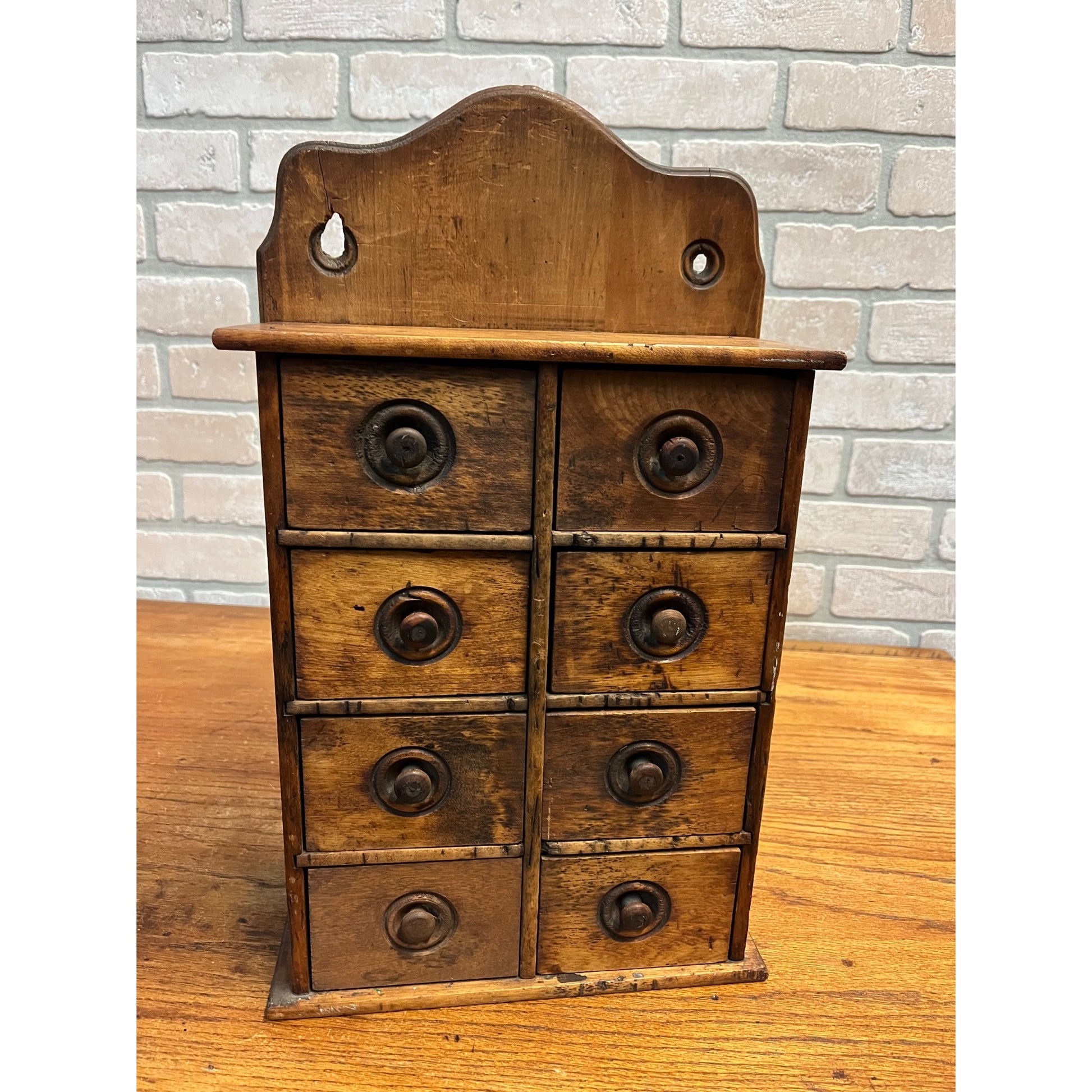 Antique Primitive 19th c. Wall Hanging 8-Drawer Spice Cabinet Farmhouse Country