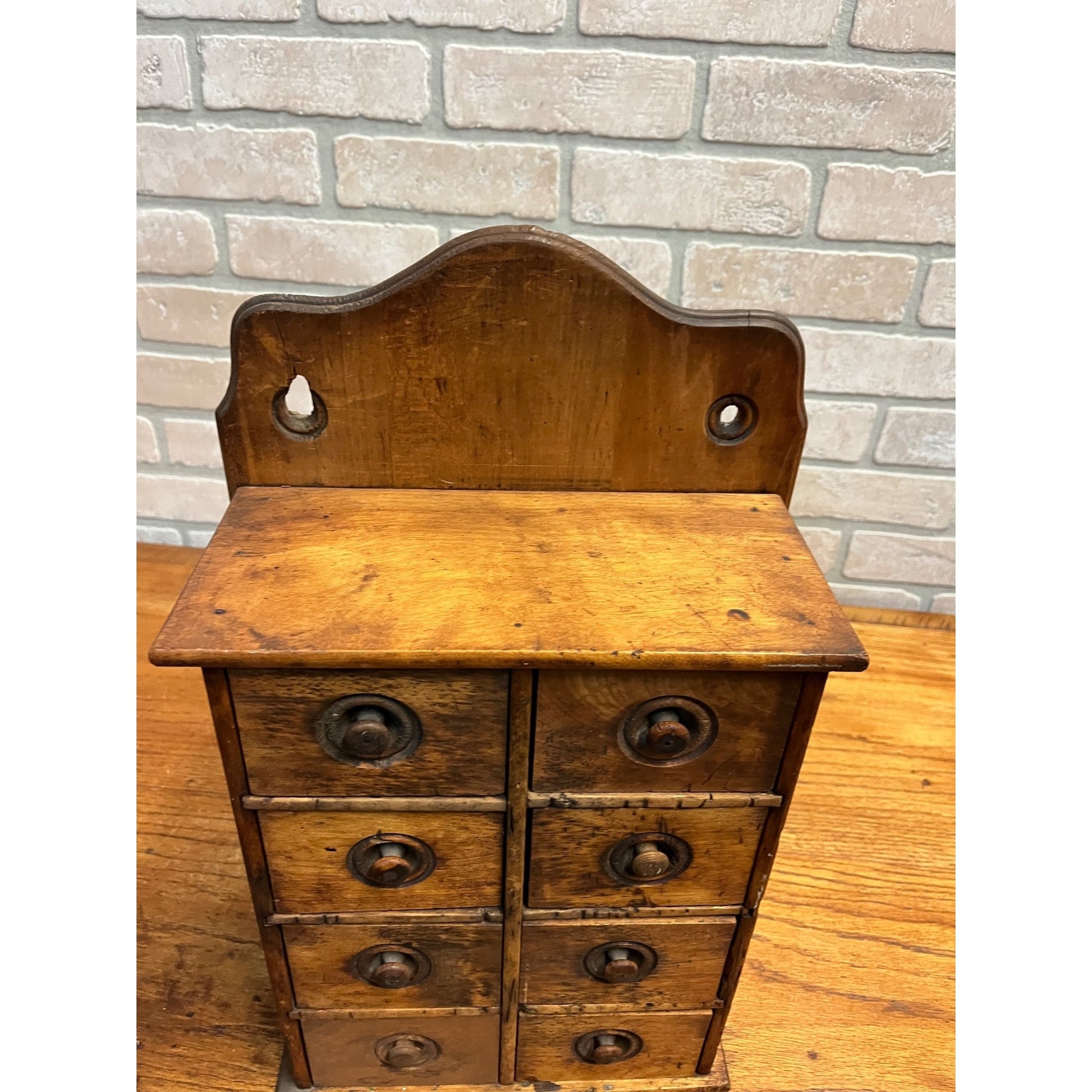 Antique Primitive 19th c. Wall Hanging 8-Drawer Spice Cabinet Farmhouse Country