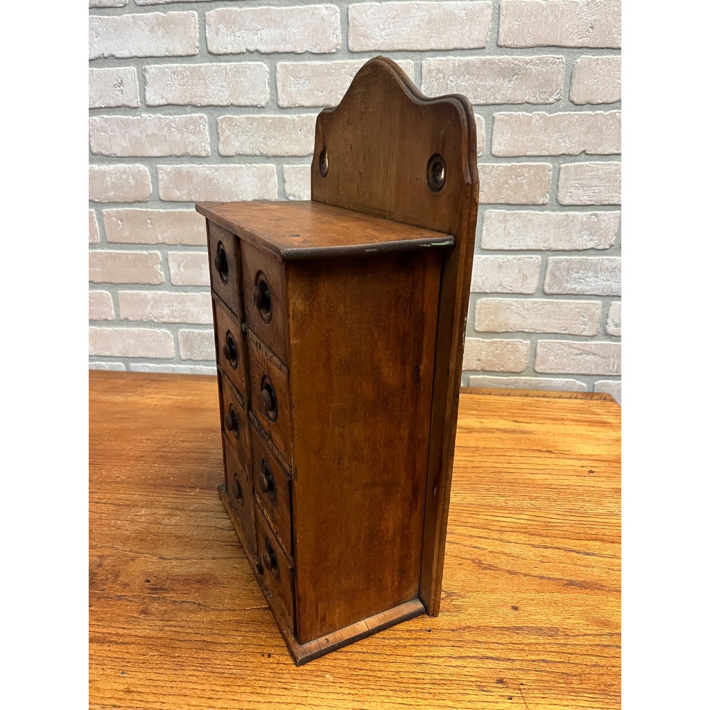 Antique Primitive 19th c. Wall Hanging 8-Drawer Spice Cabinet Farmhouse Country