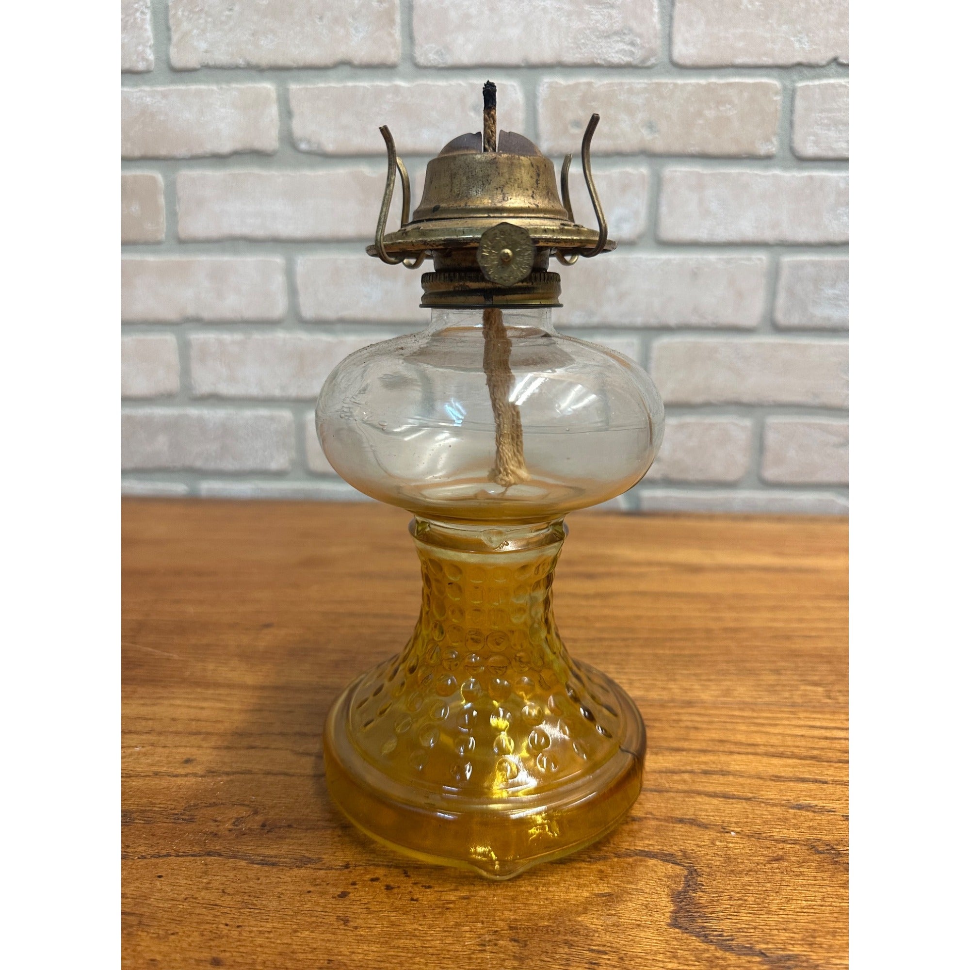 Vintage Kerosene Oil Lamp Clear Dimpled Glass Base P & A Eagle Burner