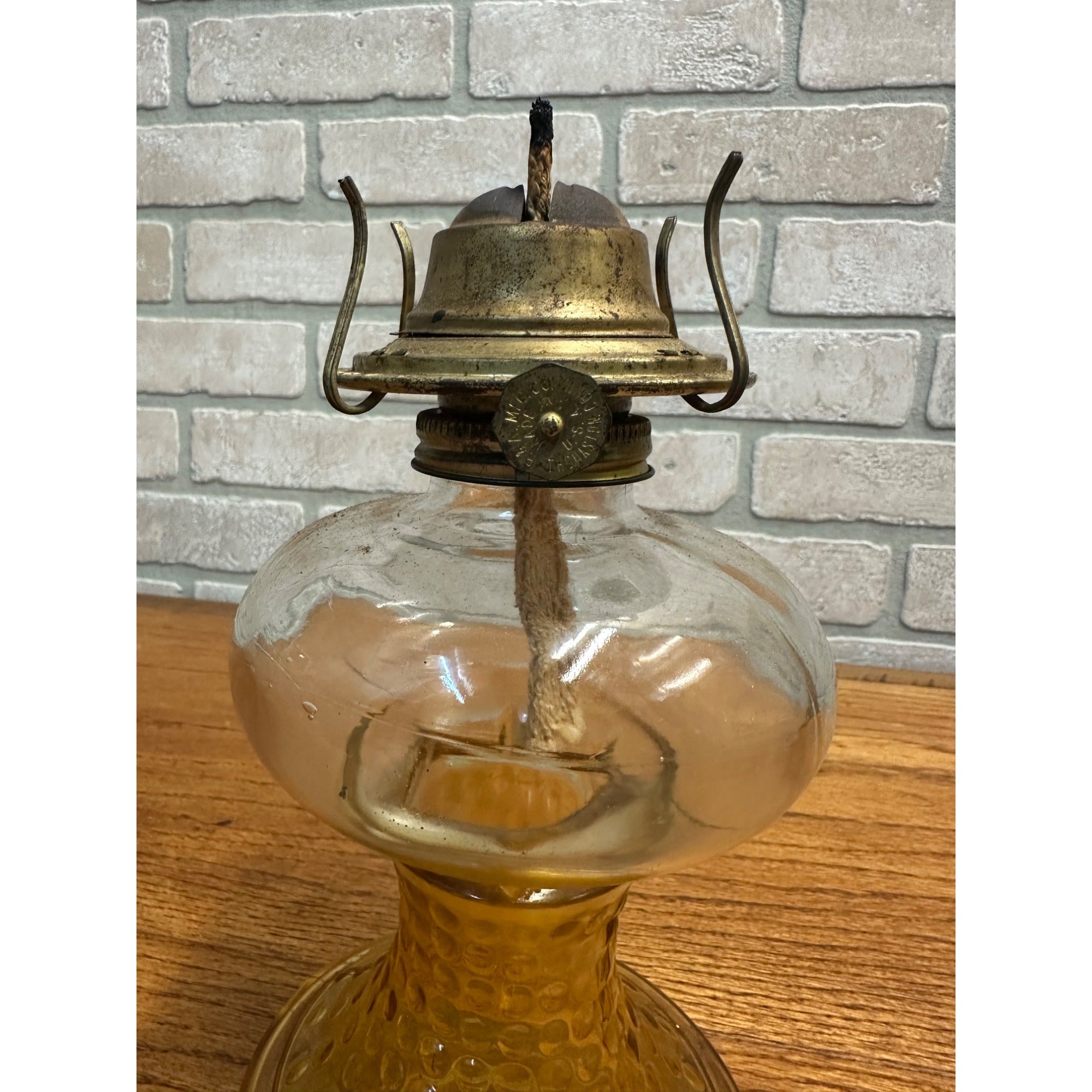 Vintage Kerosene Oil Lamp Clear Dimpled Glass Base P & A Eagle Burner