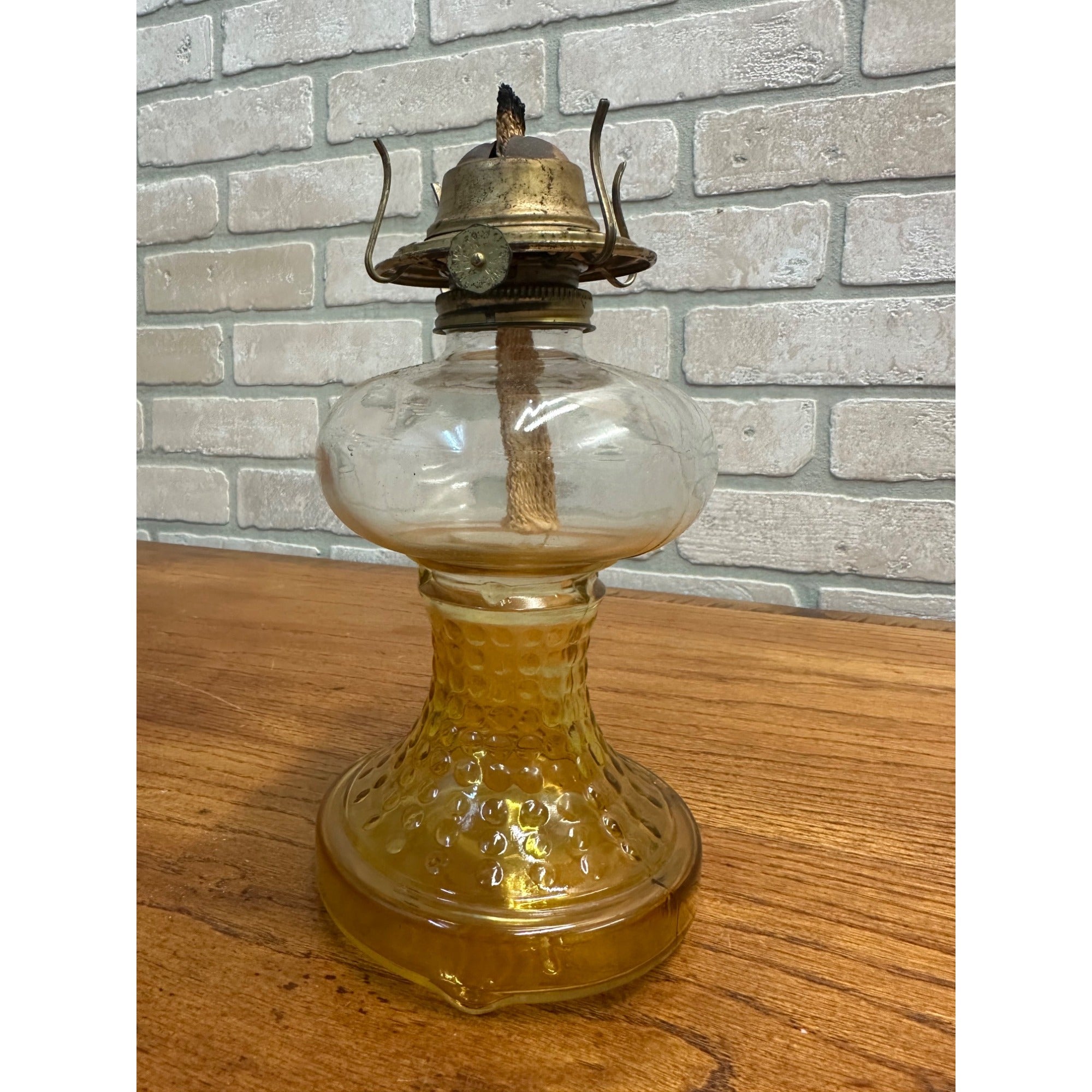 Vintage Kerosene Oil Lamp Clear Dimpled Glass Base P & A Eagle Burner