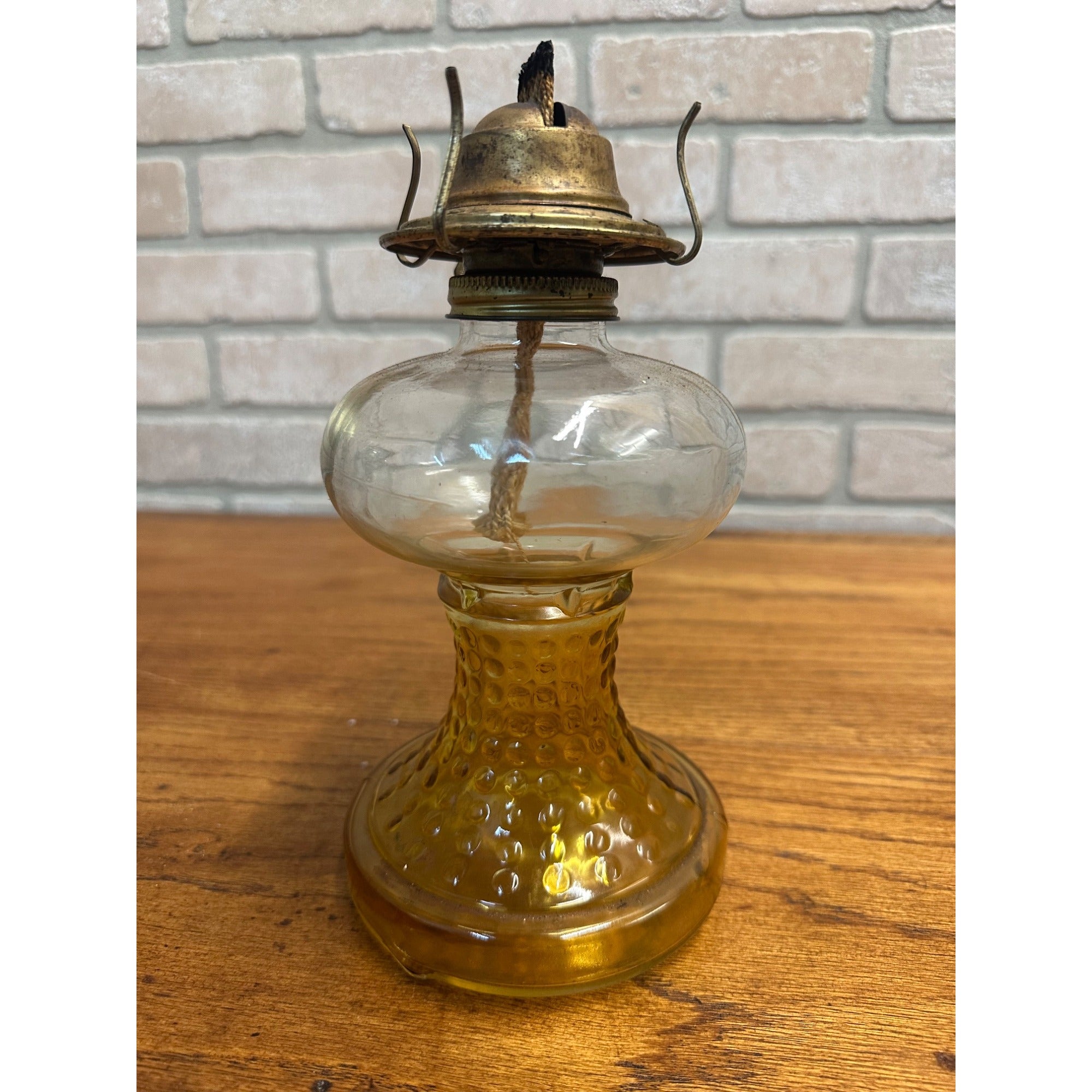 Vintage Kerosene Oil Lamp Clear Dimpled Glass Base P & A Eagle Burner