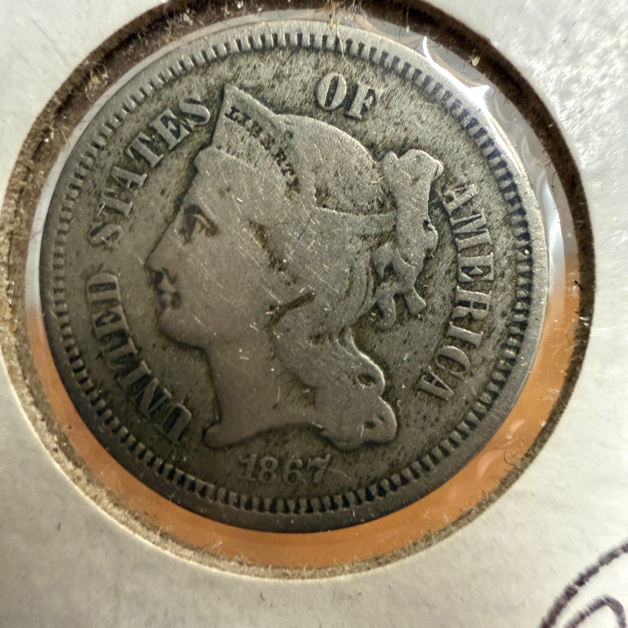 1867 3-Cent III US Coin VG Nickel