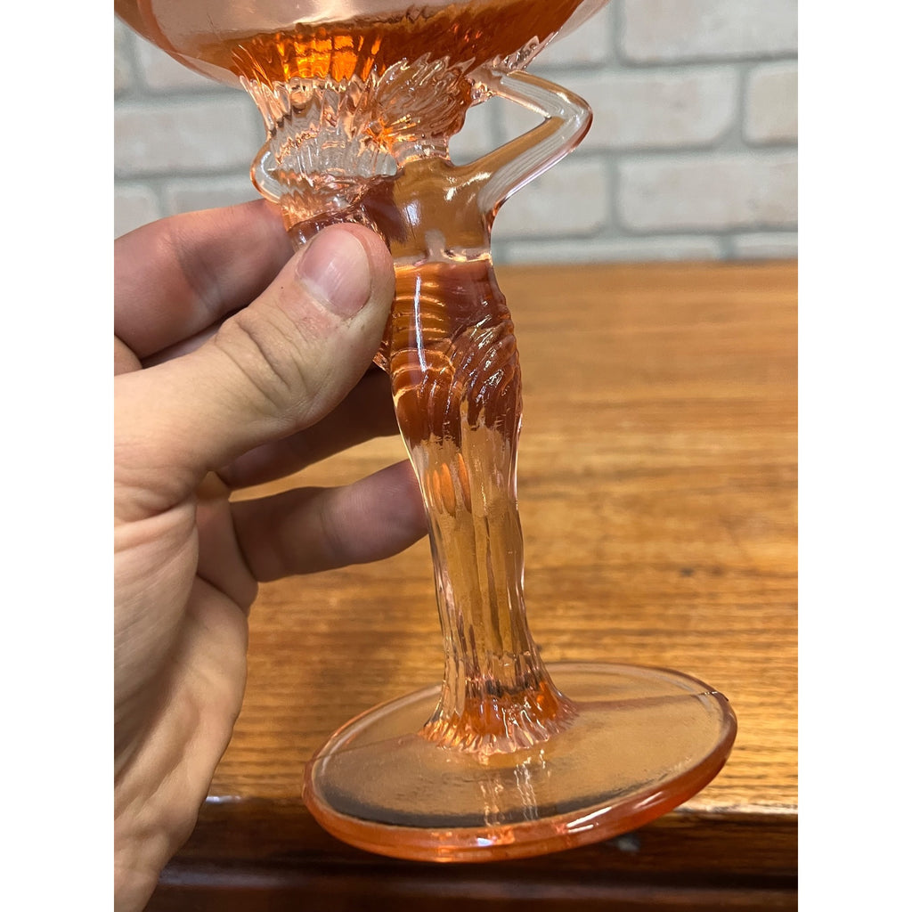 RARE Vintage Cambridge Glass Statuesque Nude Compote Art Deco Pink 3011