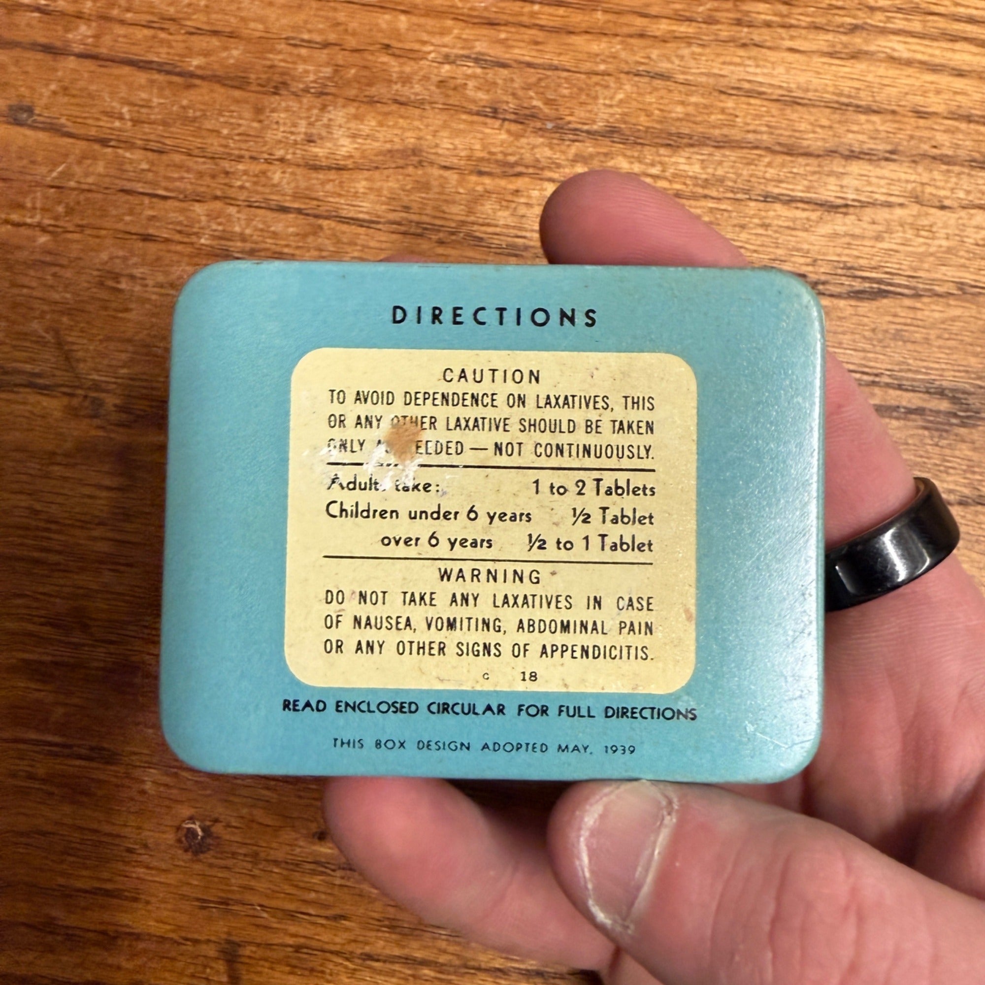 Vintage Ex-Lax The Chocolated Laxative Tin, Blue Orange
