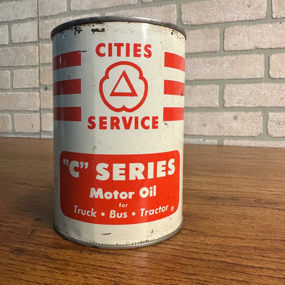 Vintage Cities Service C Series 1 Quart Oil Can Metal Gas Advertising Tractor Bus