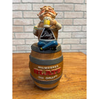 Vintage 1950s  Blatz Beer Man Sitting on a Beer Barrel Plaster Figure Coin Bank