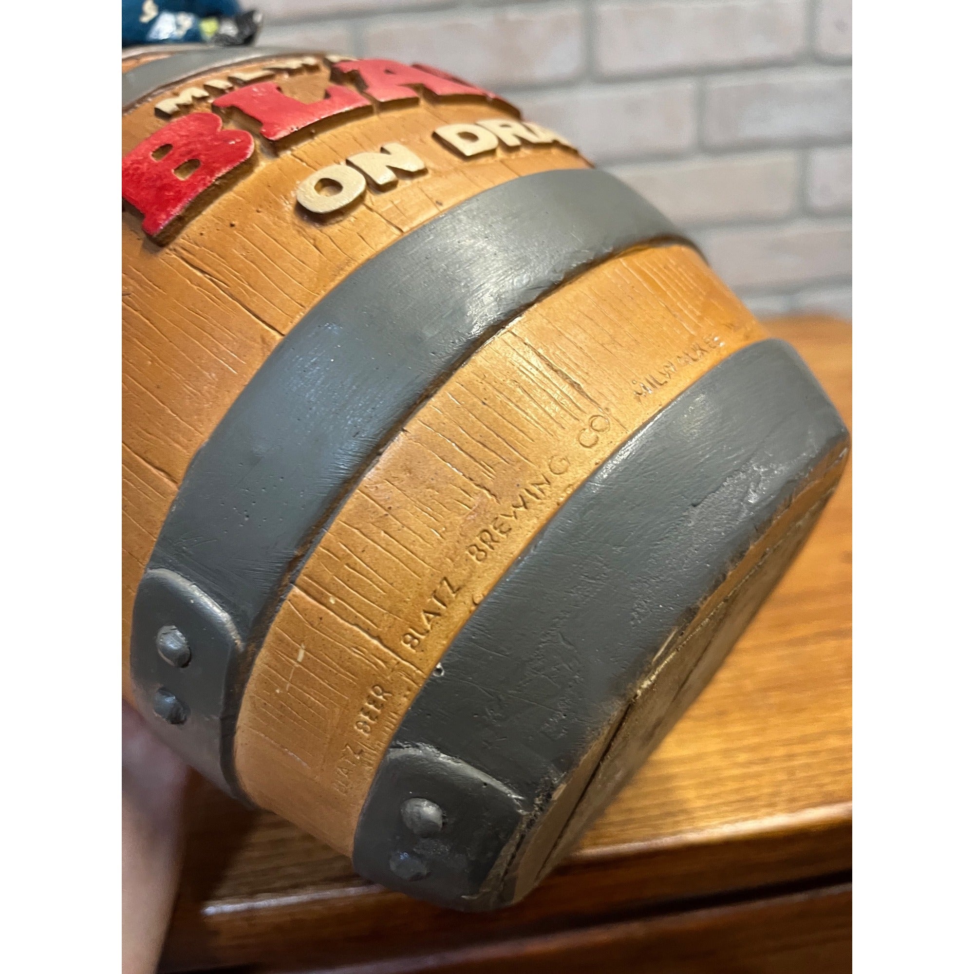 Vintage 1950s  Blatz Beer Man Sitting on a Beer Barrel Plaster Figure Coin Bank