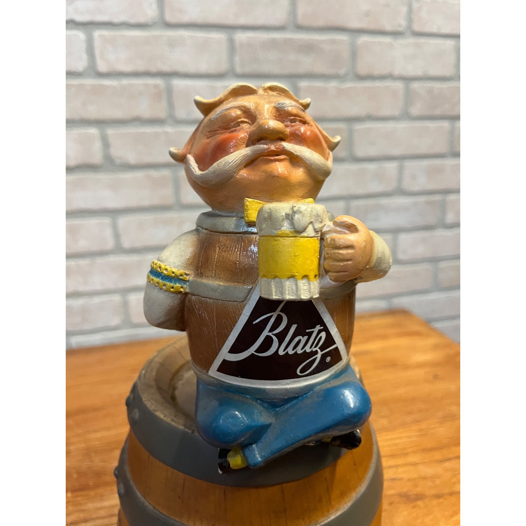 Vintage 1950s  Blatz Beer Man Sitting on a Beer Barrel Plaster Figure Coin Bank