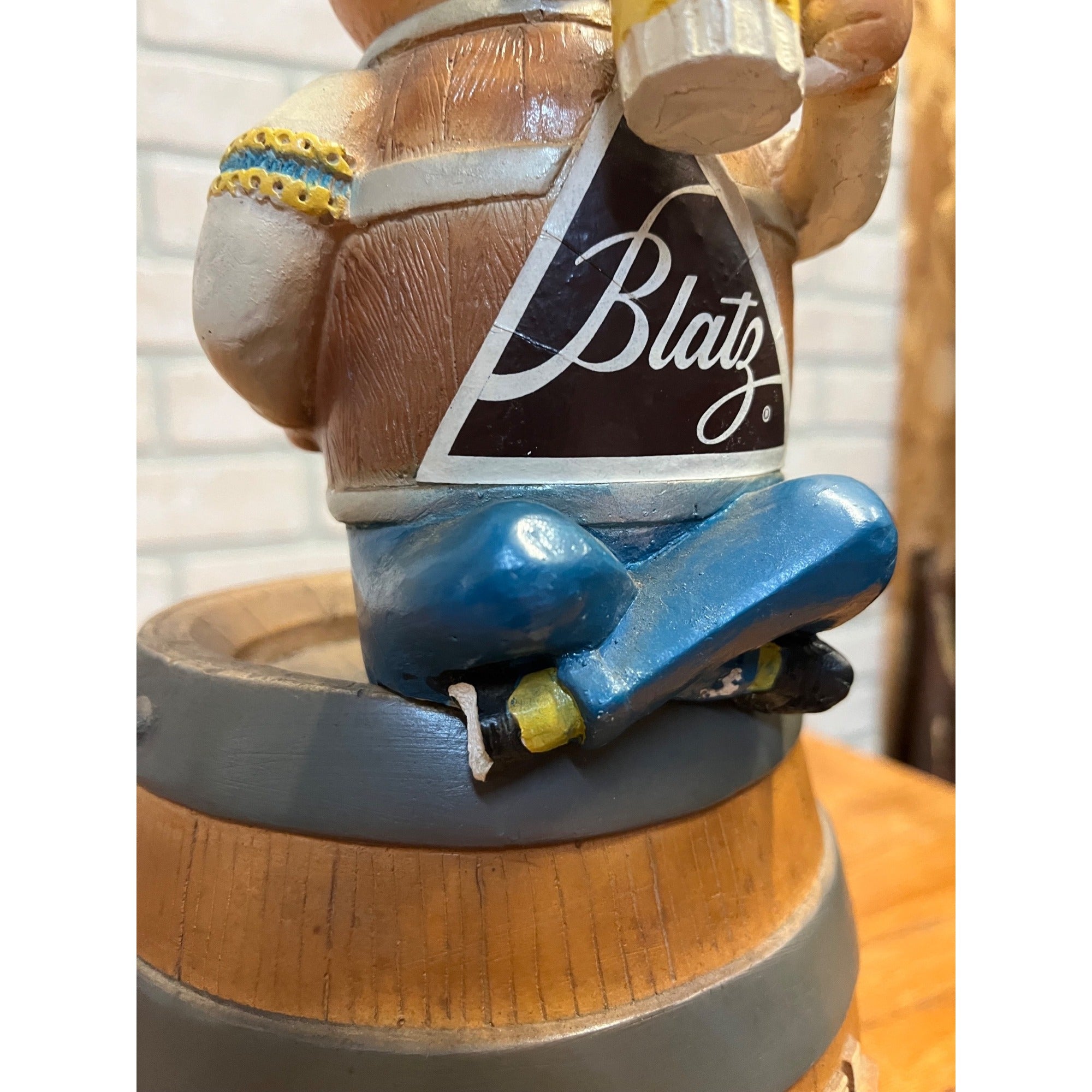 Vintage 1950s  Blatz Beer Man Sitting on a Beer Barrel Plaster Figure Coin Bank