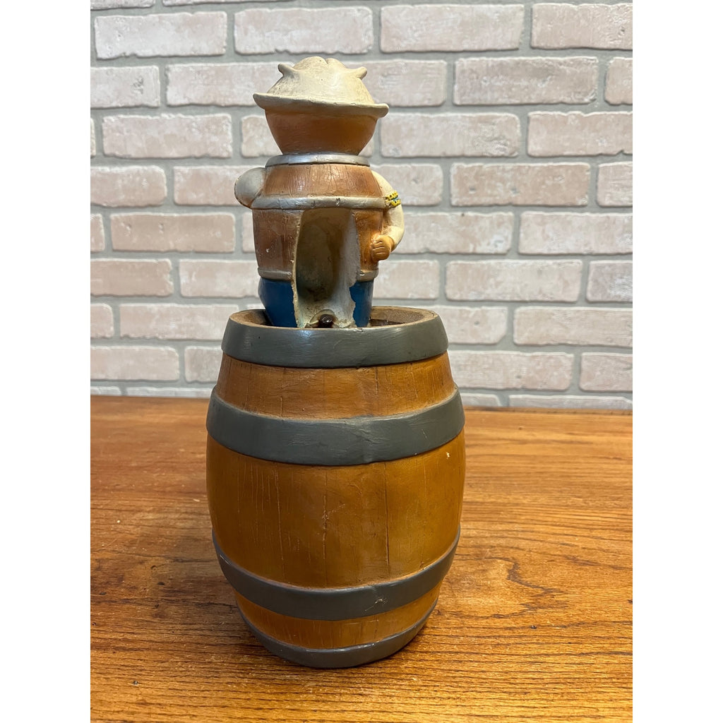 Vintage 1950s  Blatz Beer Man Sitting on a Beer Barrel Plaster Figure Coin Bank