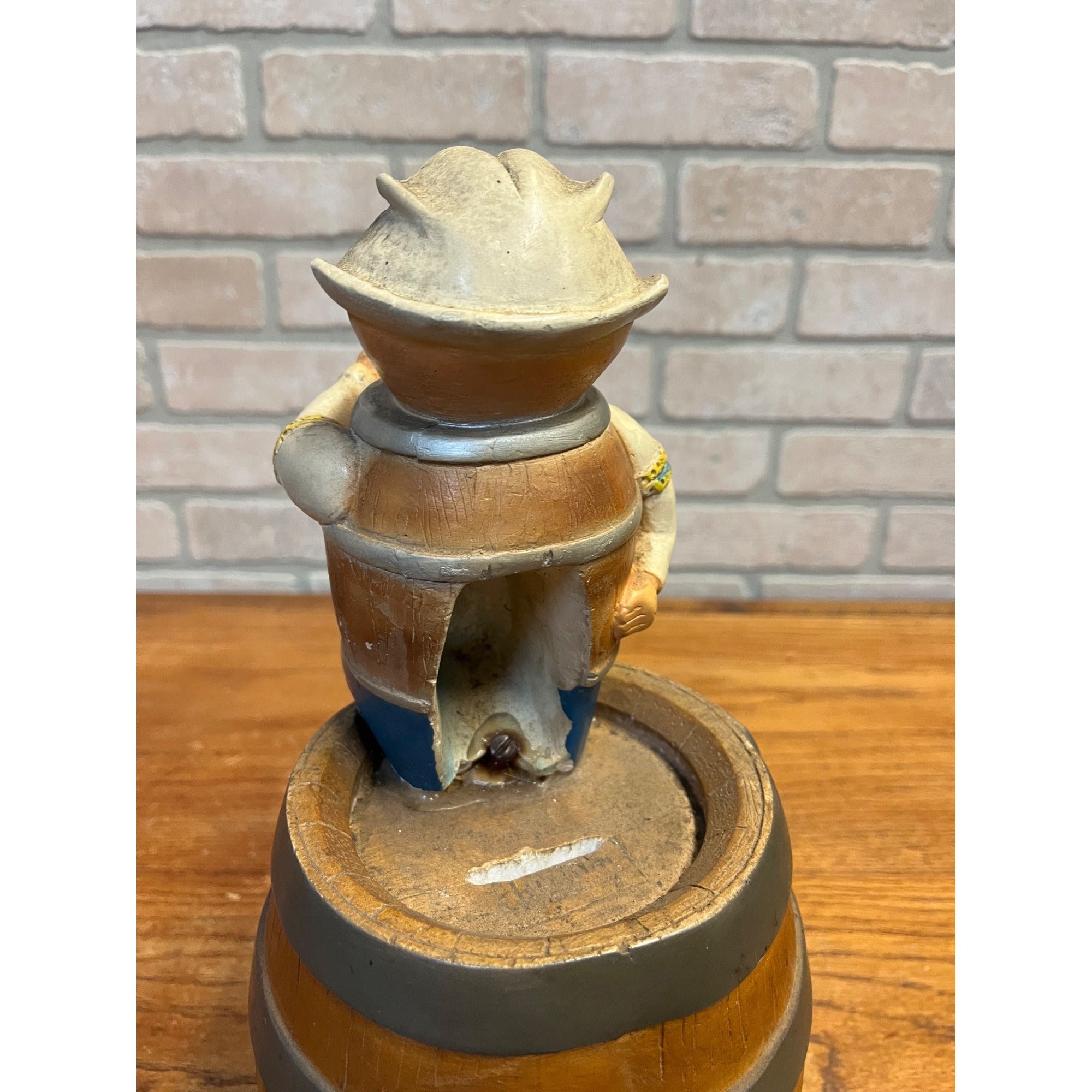 Vintage 1950s  Blatz Beer Man Sitting on a Beer Barrel Plaster Figure Coin Bank