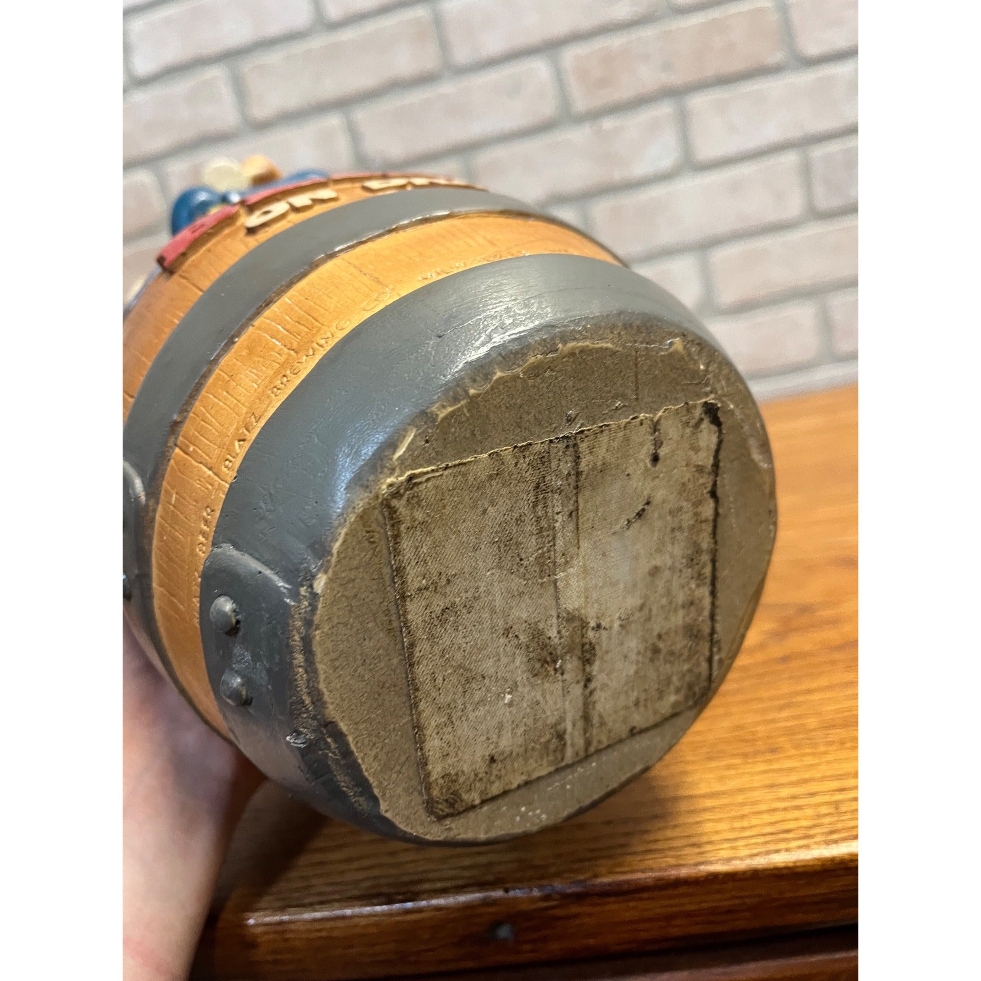 Vintage 1950s  Blatz Beer Man Sitting on a Beer Barrel Plaster Figure Coin Bank