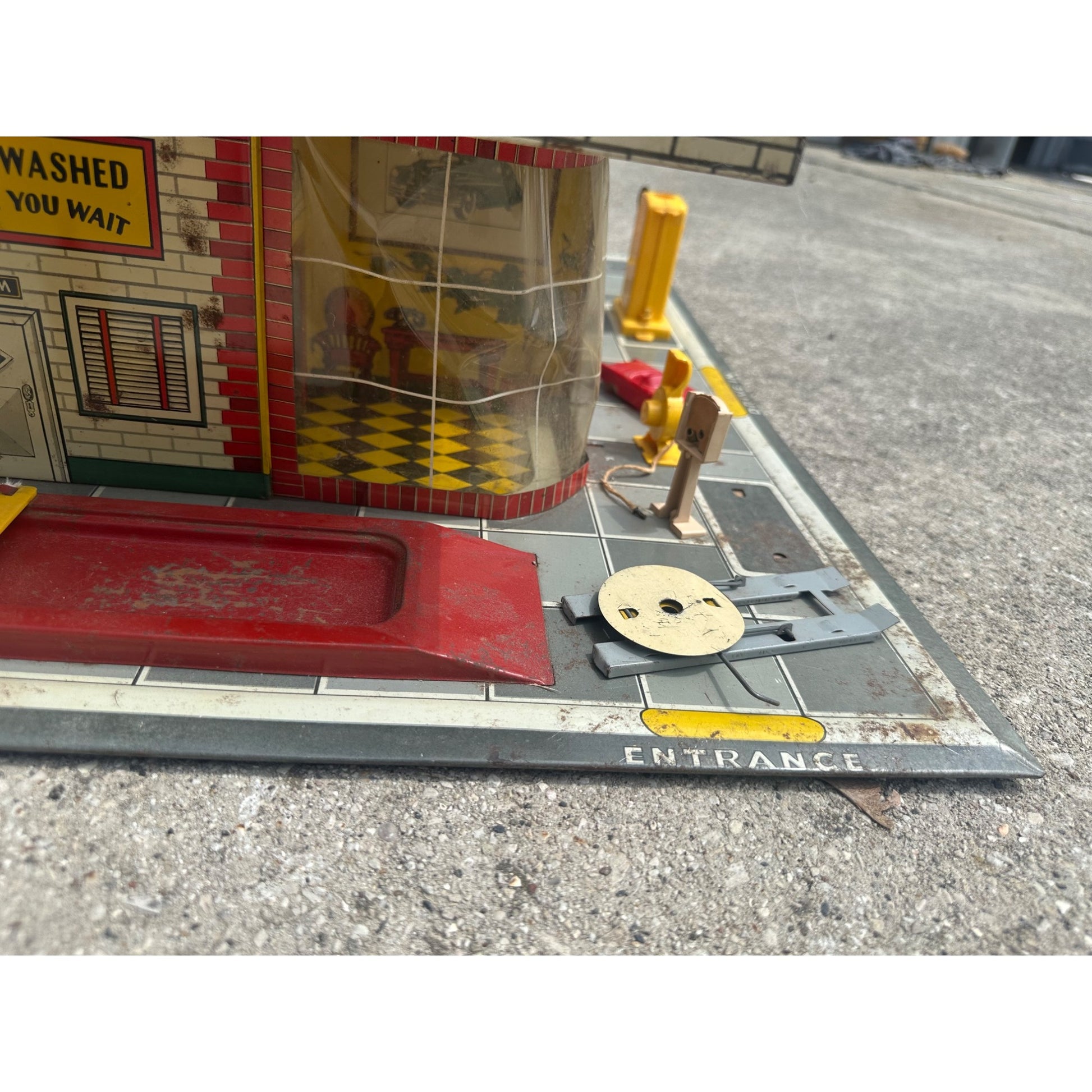 Vintage 1950s Auto Sales Repair Garage Toy Playset T. Cohn Tin Litho