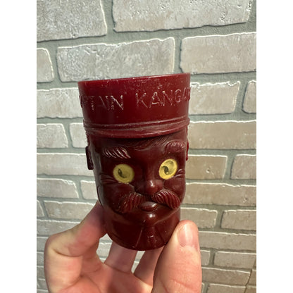 Vintage Captain Kangaroo Red Plastic Childs Cup Flicker Eyed Open 1960'S Retro