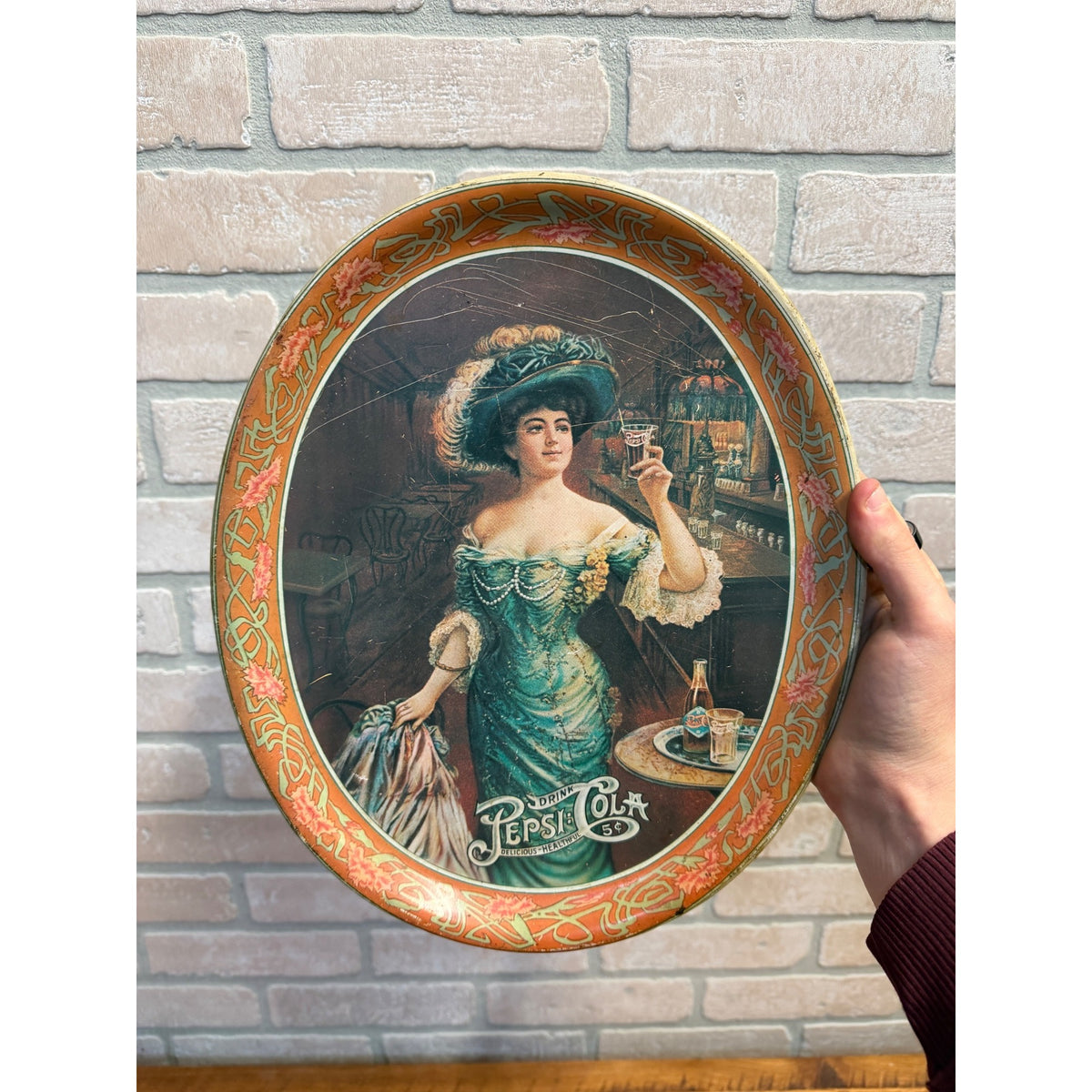 Vintage Repro Pepsi Cola Advertisement Oval Serving Tray Gibson Girl