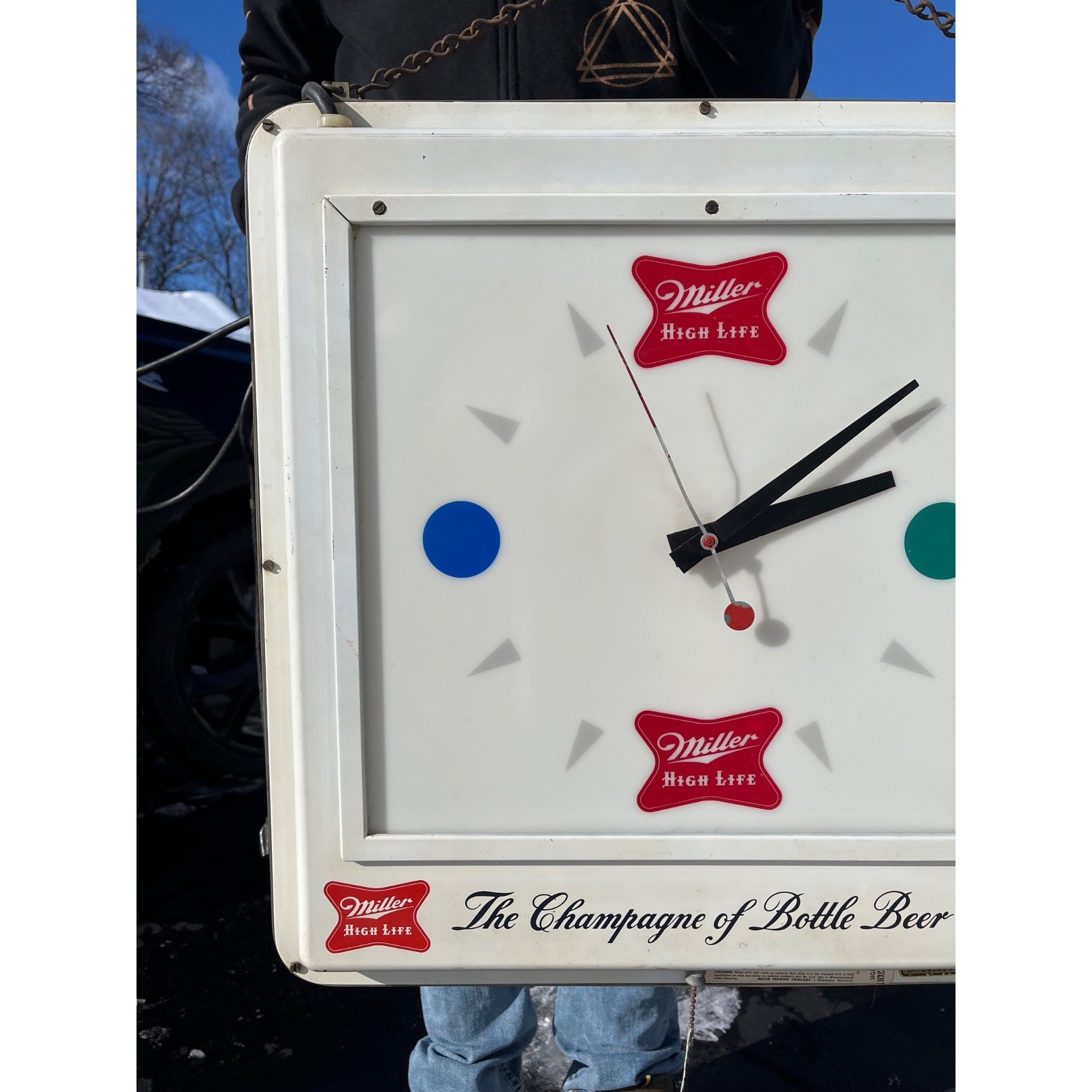 RARE Vintage 1957 Miller High Life Beer Hanging Lighted Clock Bar Sign Advertising