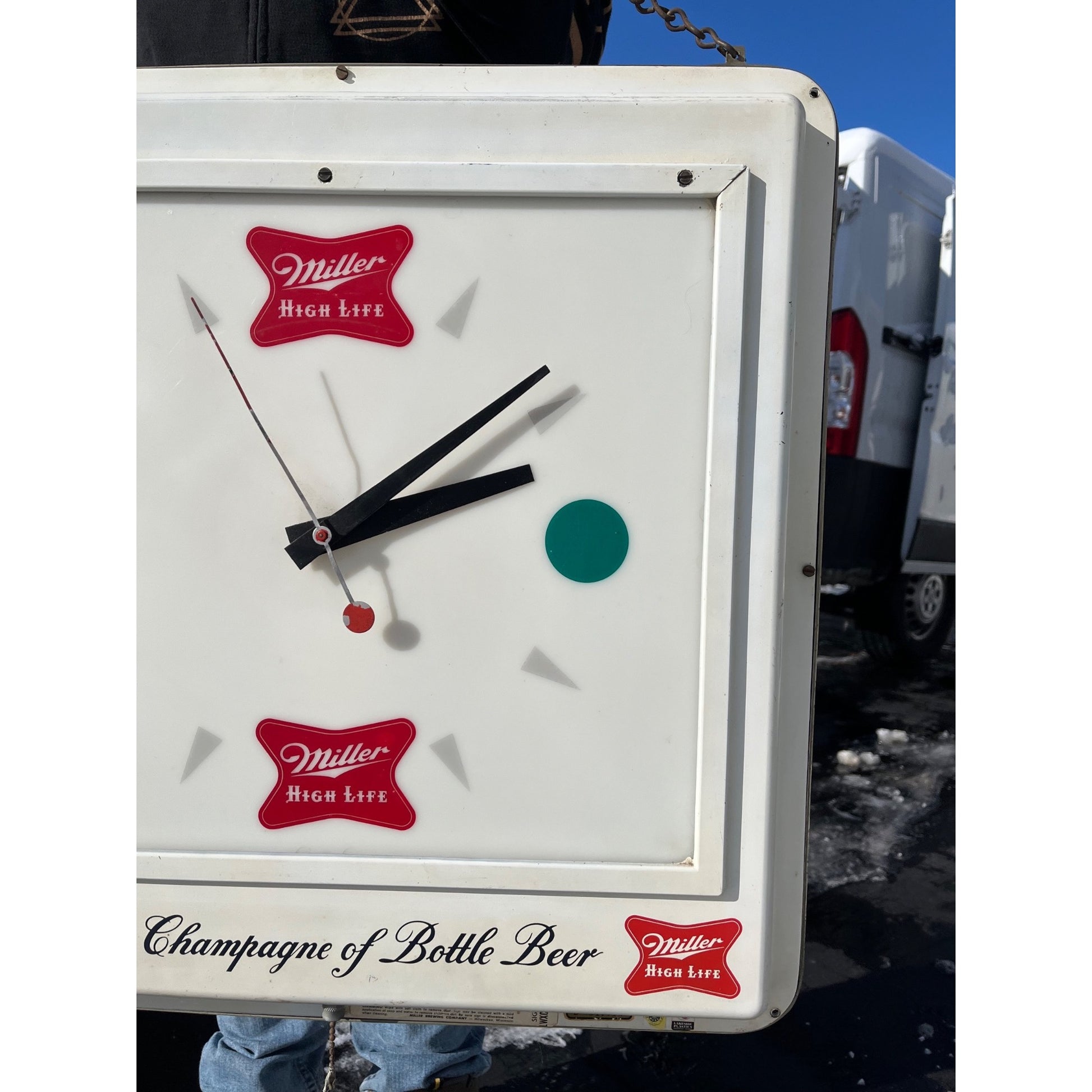 RARE Vintage 1957 Miller High Life Beer Hanging Lighted Clock Bar Sign Advertising