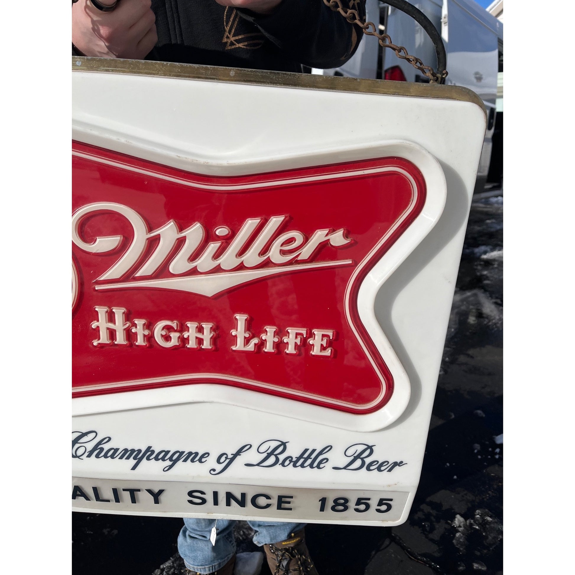 RARE Vintage 1957 Miller High Life Beer Hanging Lighted Clock Bar Sign Advertising