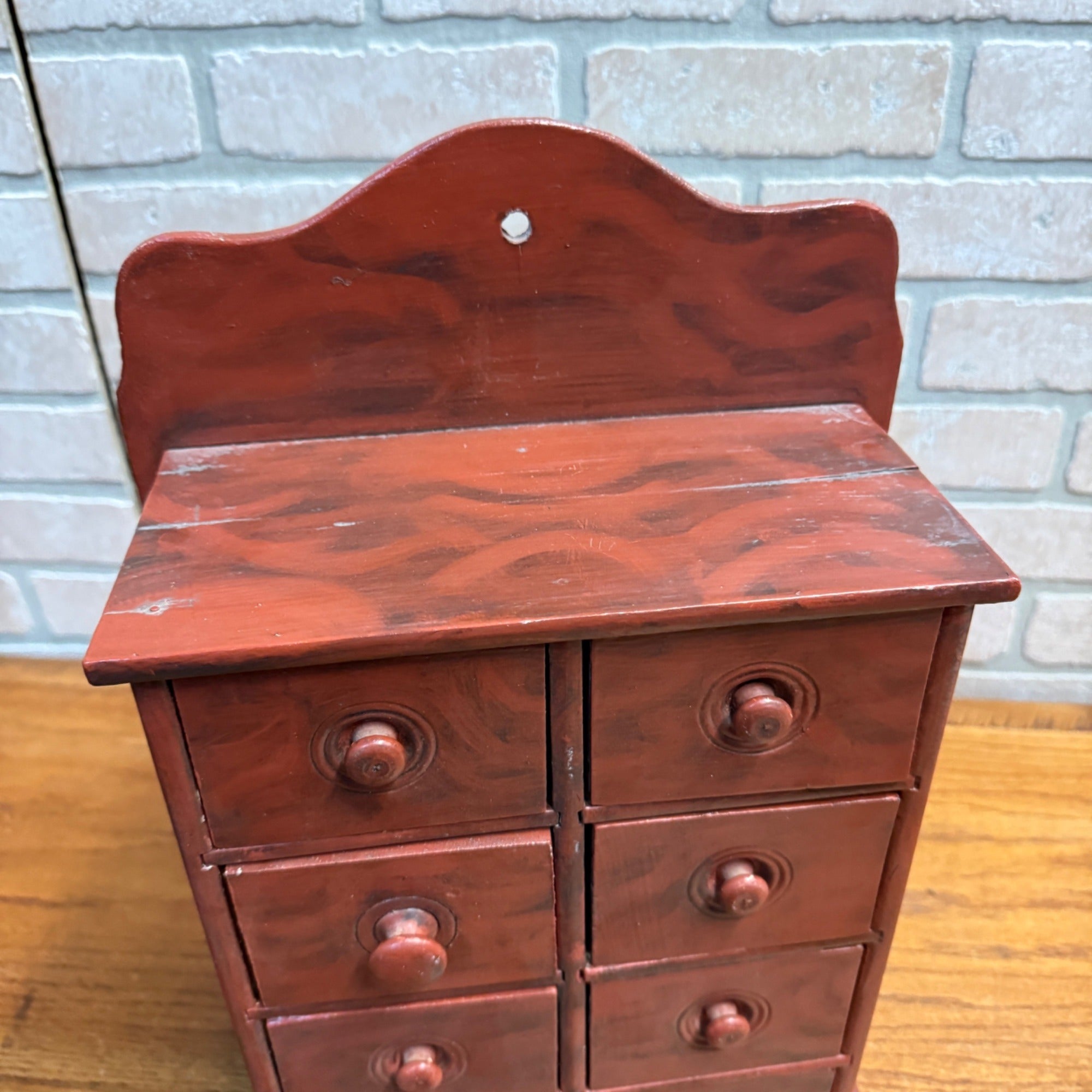 Antique Vintage Red Wooden Kitchen Spice Drawer Cabinet Decor Primitive 1950s
